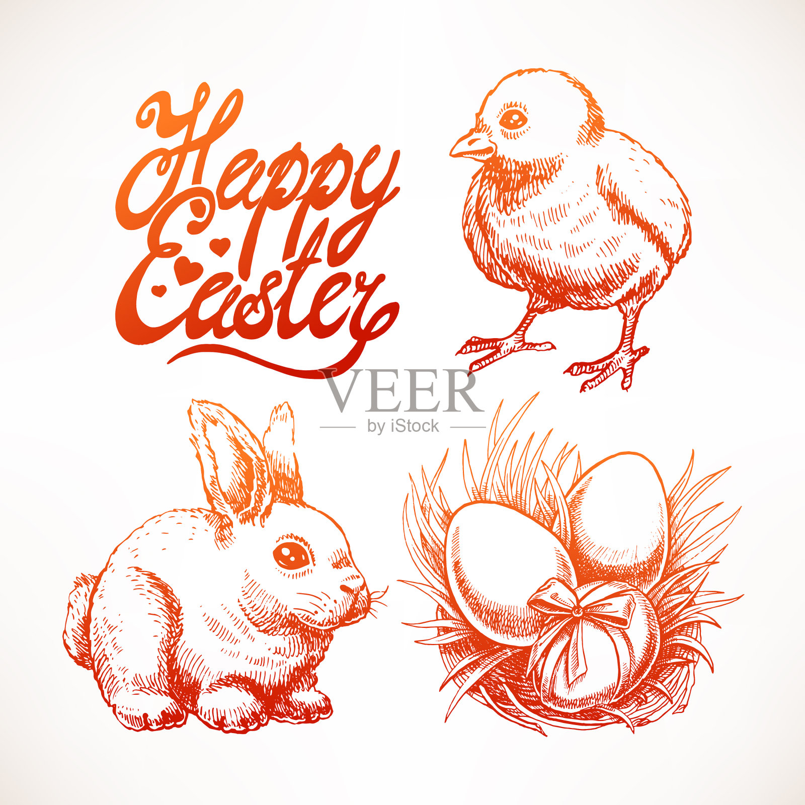 可爱的素描复活节套装插画图片素材
