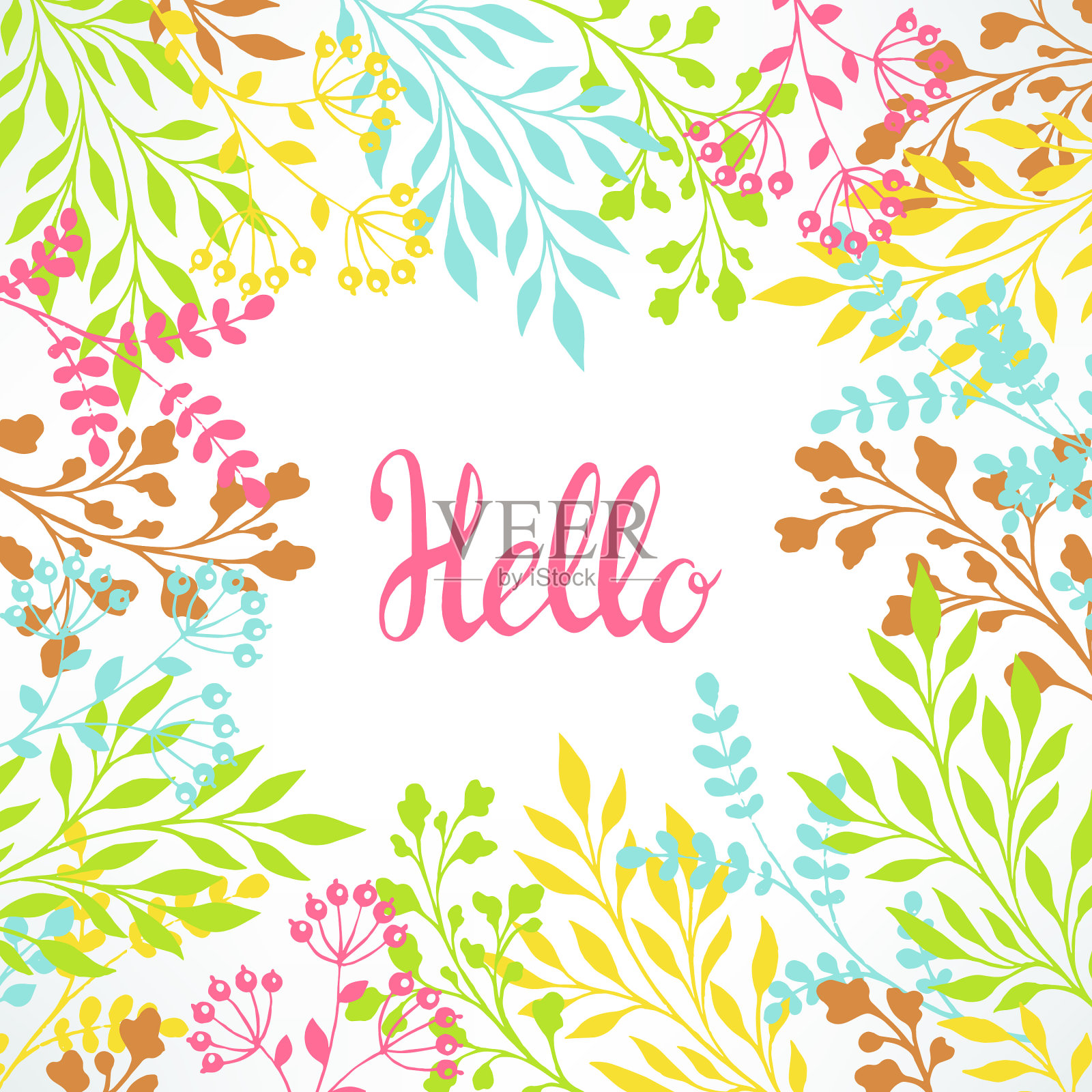 彩色植物的贺卡插画图片素材