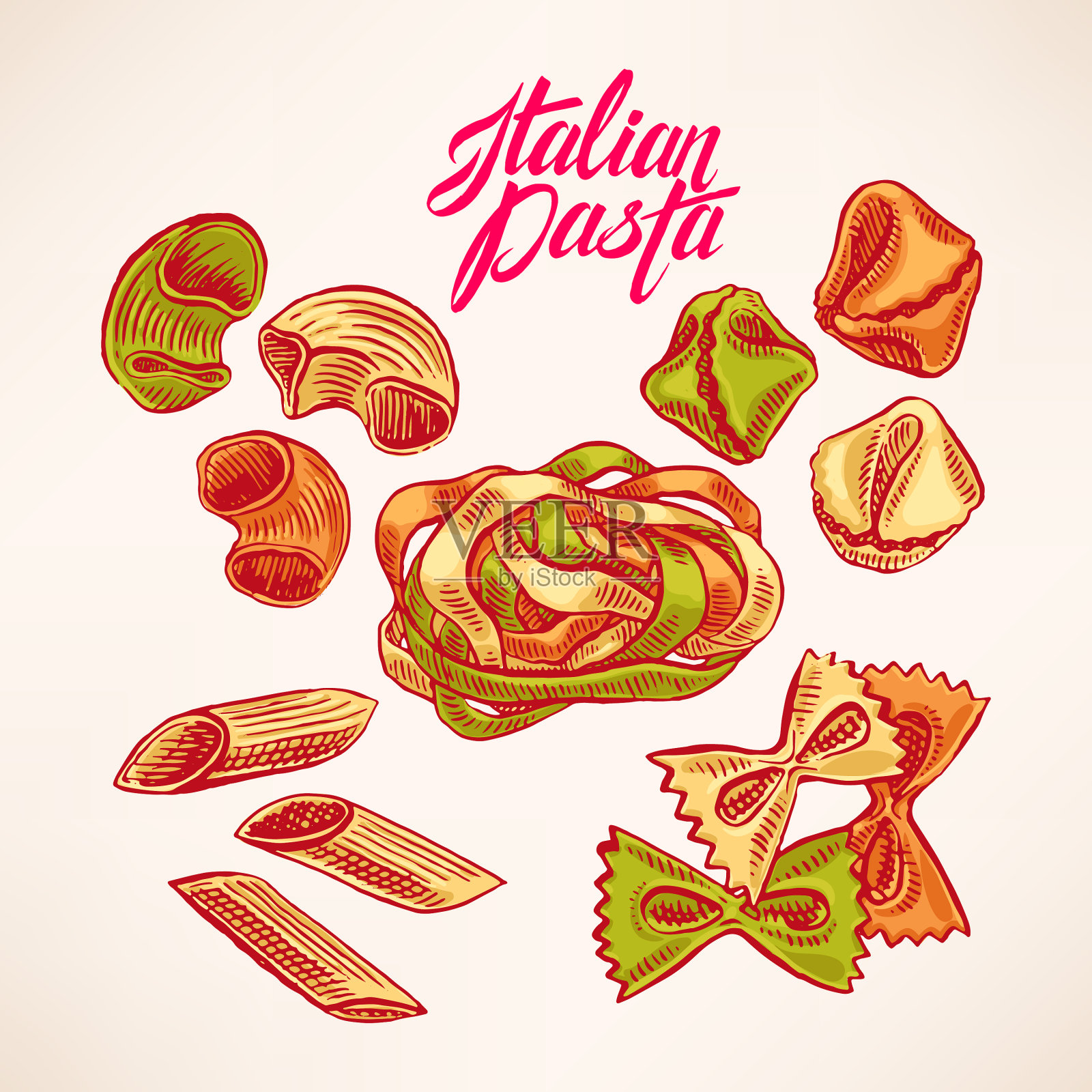 搭配手绘意大利面插画图片素材