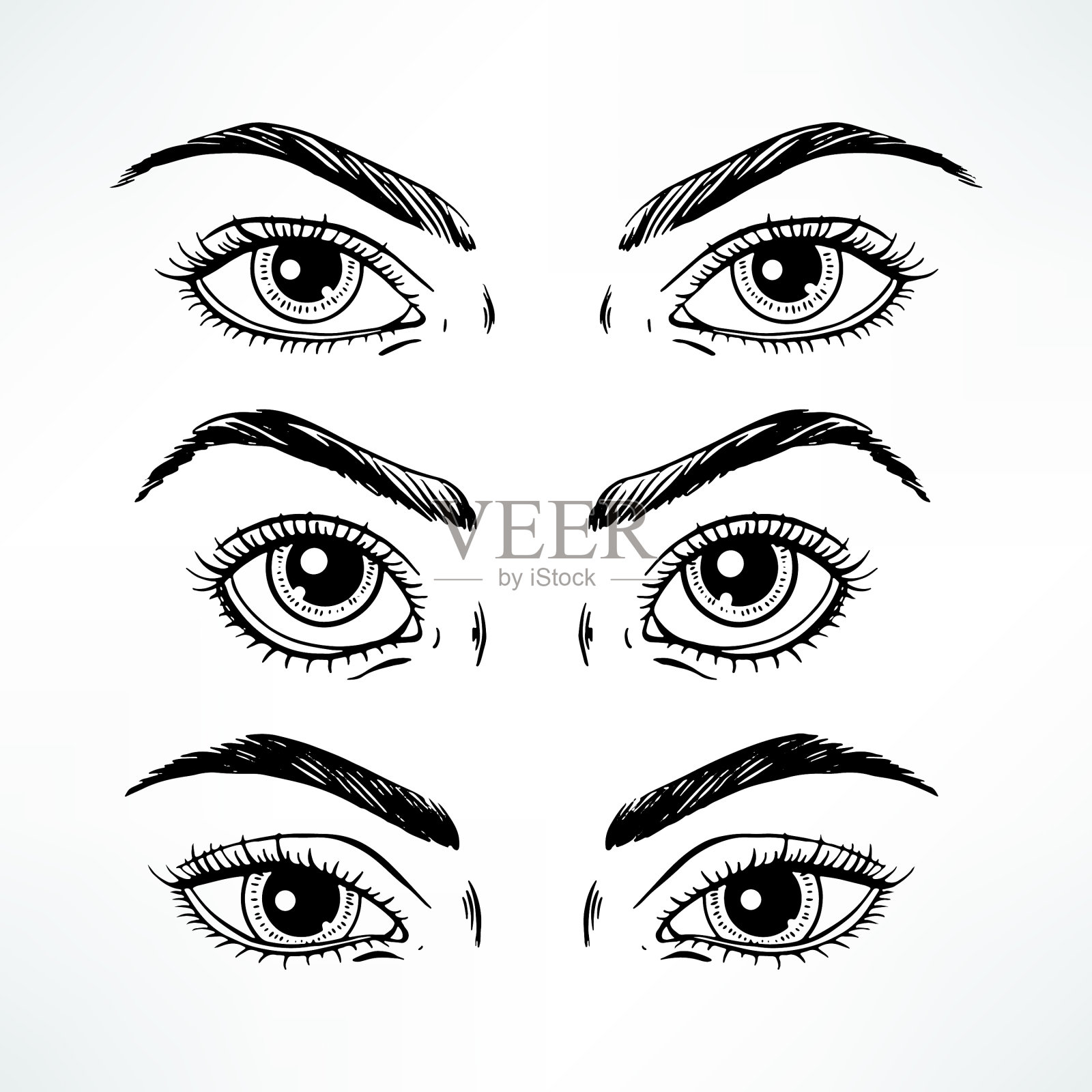 素描女子的眼睛插画图片素材