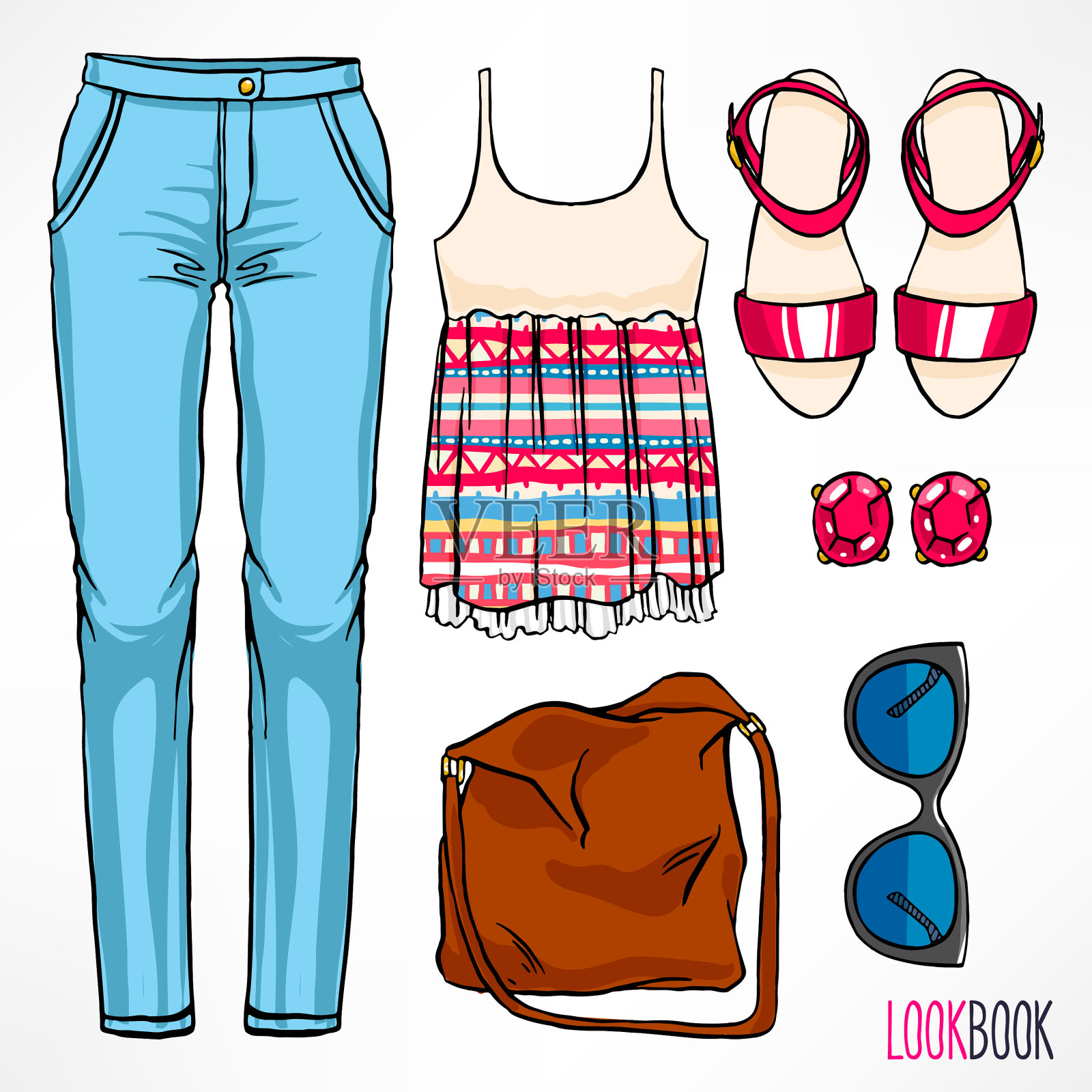 女人可爱的夏装插画图片素材