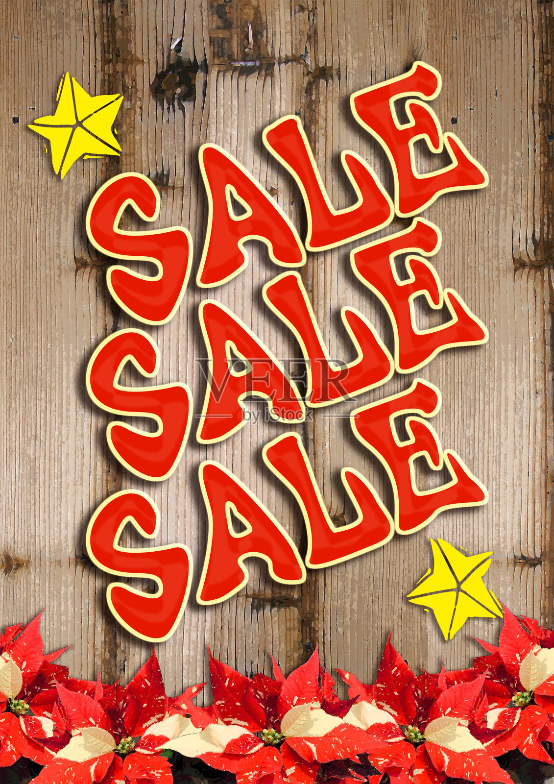 圣诞减价流行一品红插画图片素材