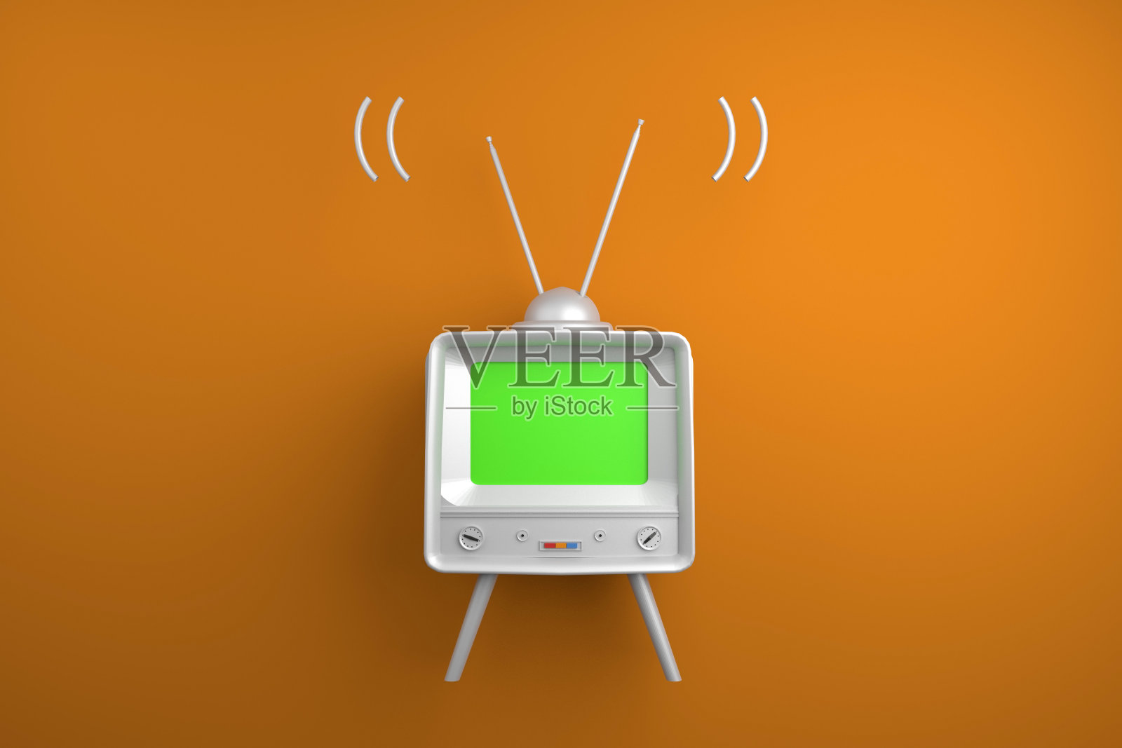 老式电视电视绿屏。老式电视复古动画，3d渲染照片摄影图片