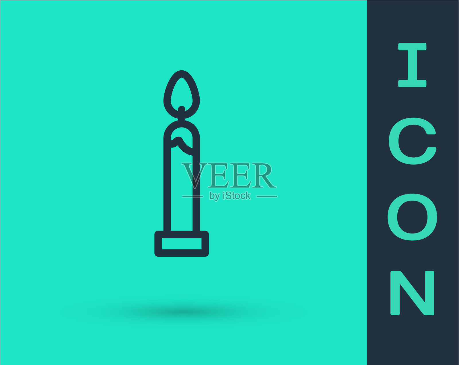 黑色线燃烧的蜡烛图标孤立在绿色图标素材