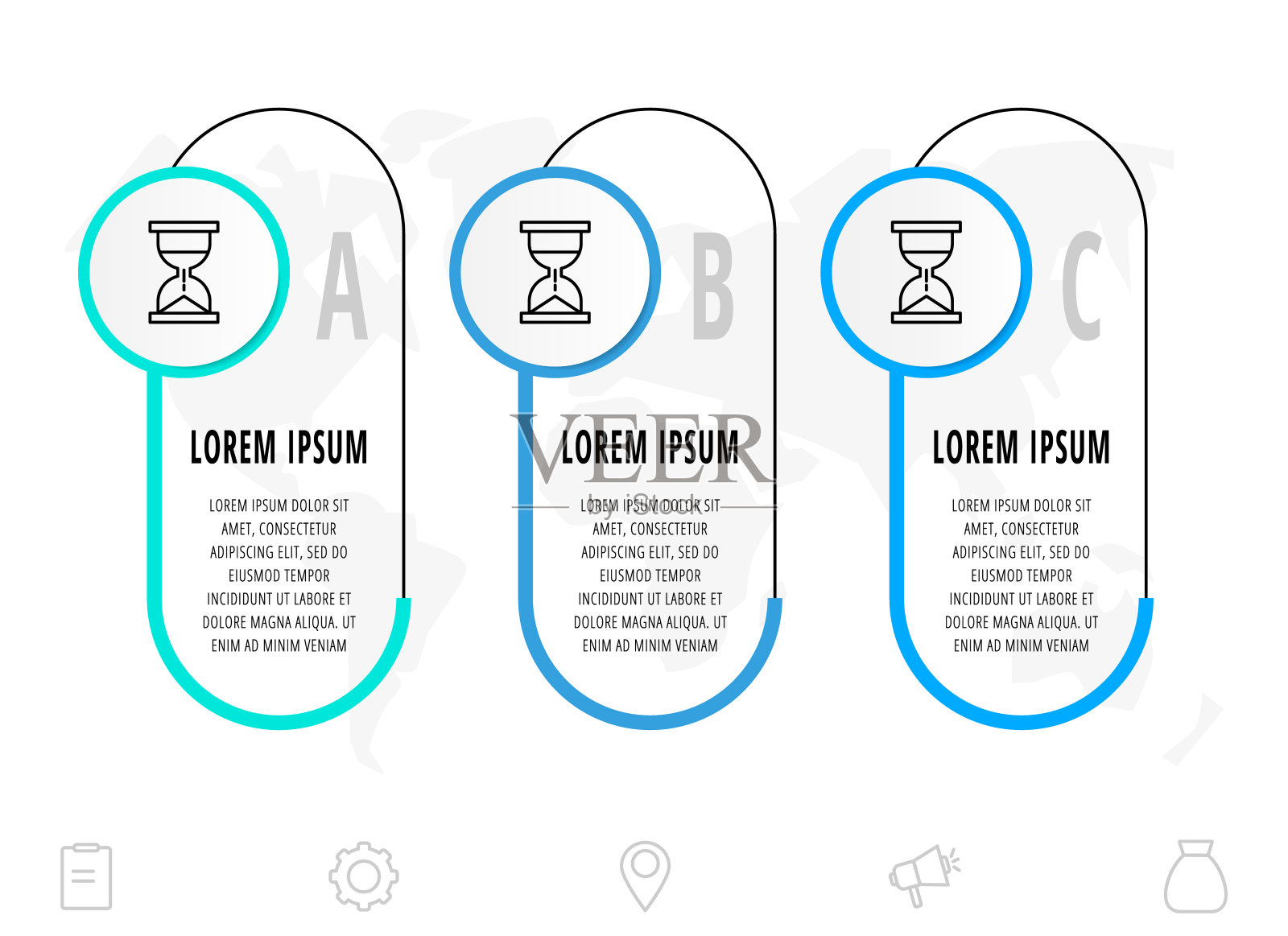 信息图有3个步骤，部分，图标。平面向量模板。可以用于图表，业务，网页图标素材