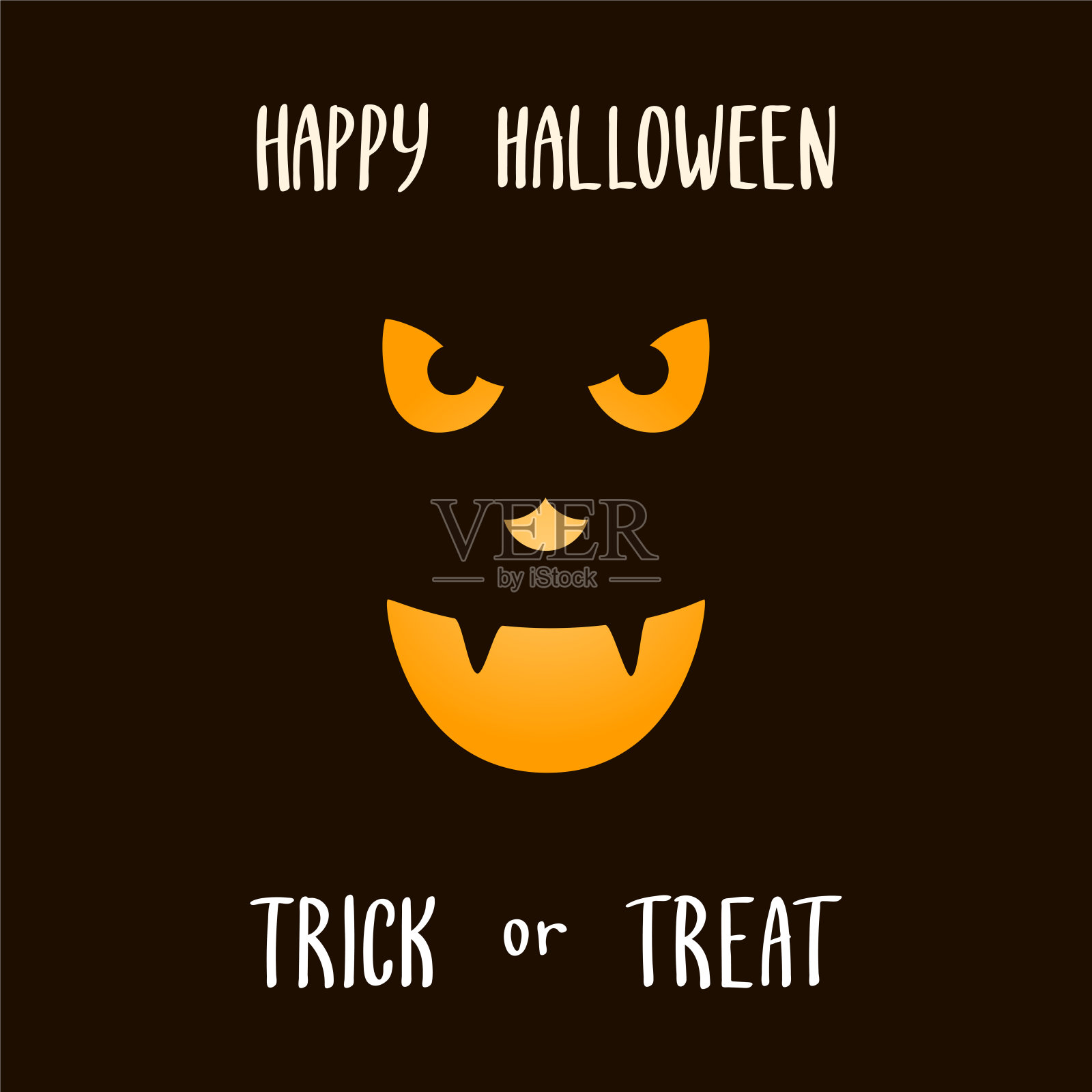 卡片或横幅上写着“万圣节快乐”。“不给糖就捣乱”的万圣节南瓜脸在黑暗的背景。矢量股票平面插图。插画图片素材