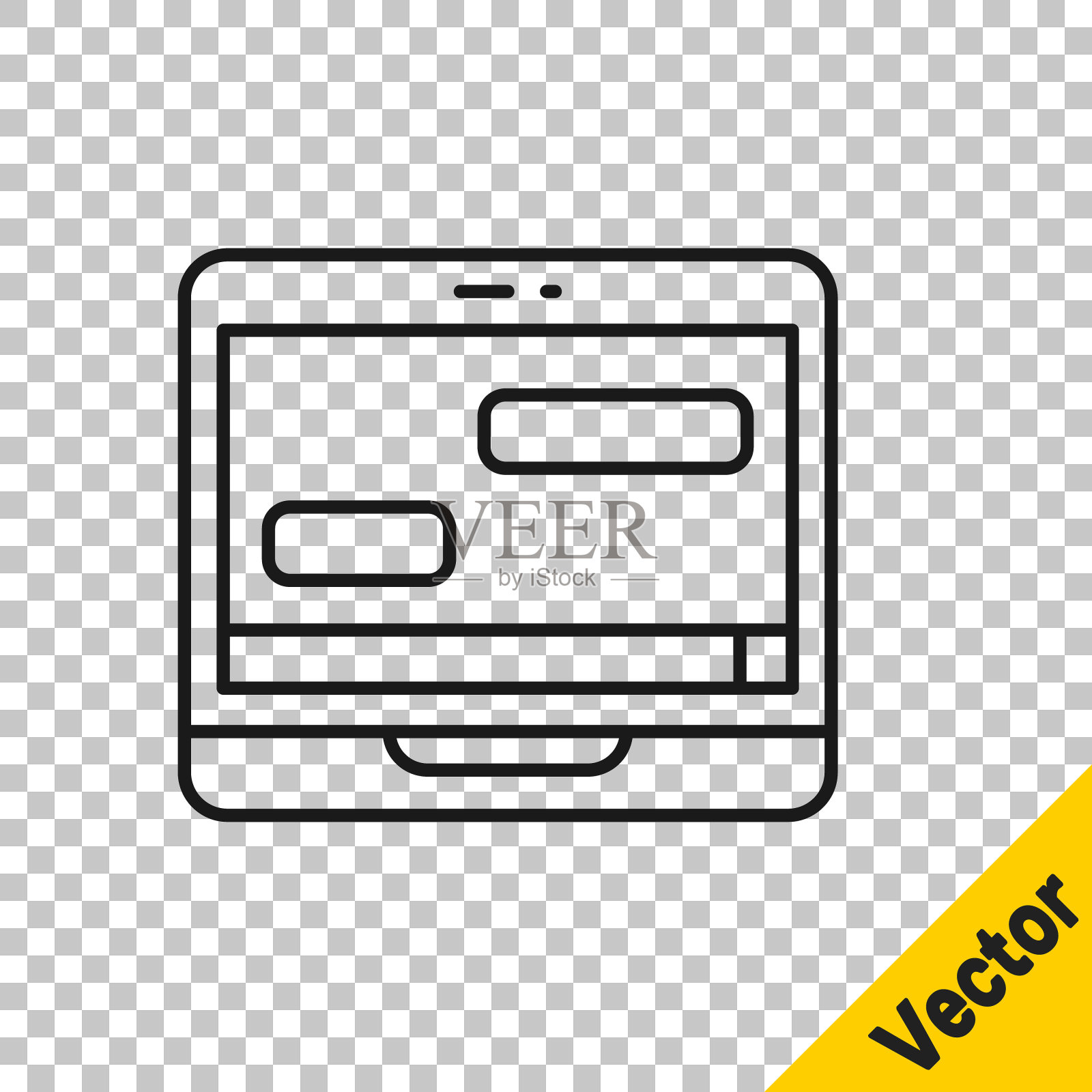 黑线新聊天消息通知笔记本电脑图标隔离透明背景。智能手机聊天短信语音泡泡。向量插画图片素材
