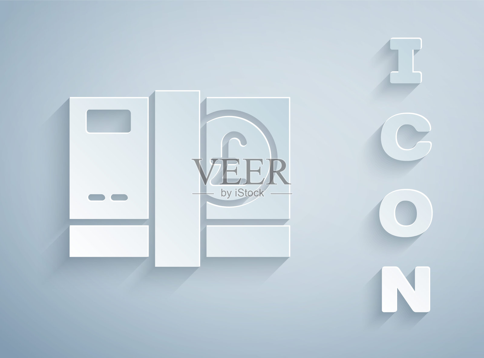 剪纸英镑货币图标孤立在灰色背景。英镑的货币符号。纸艺术风格。向量插画图片素材