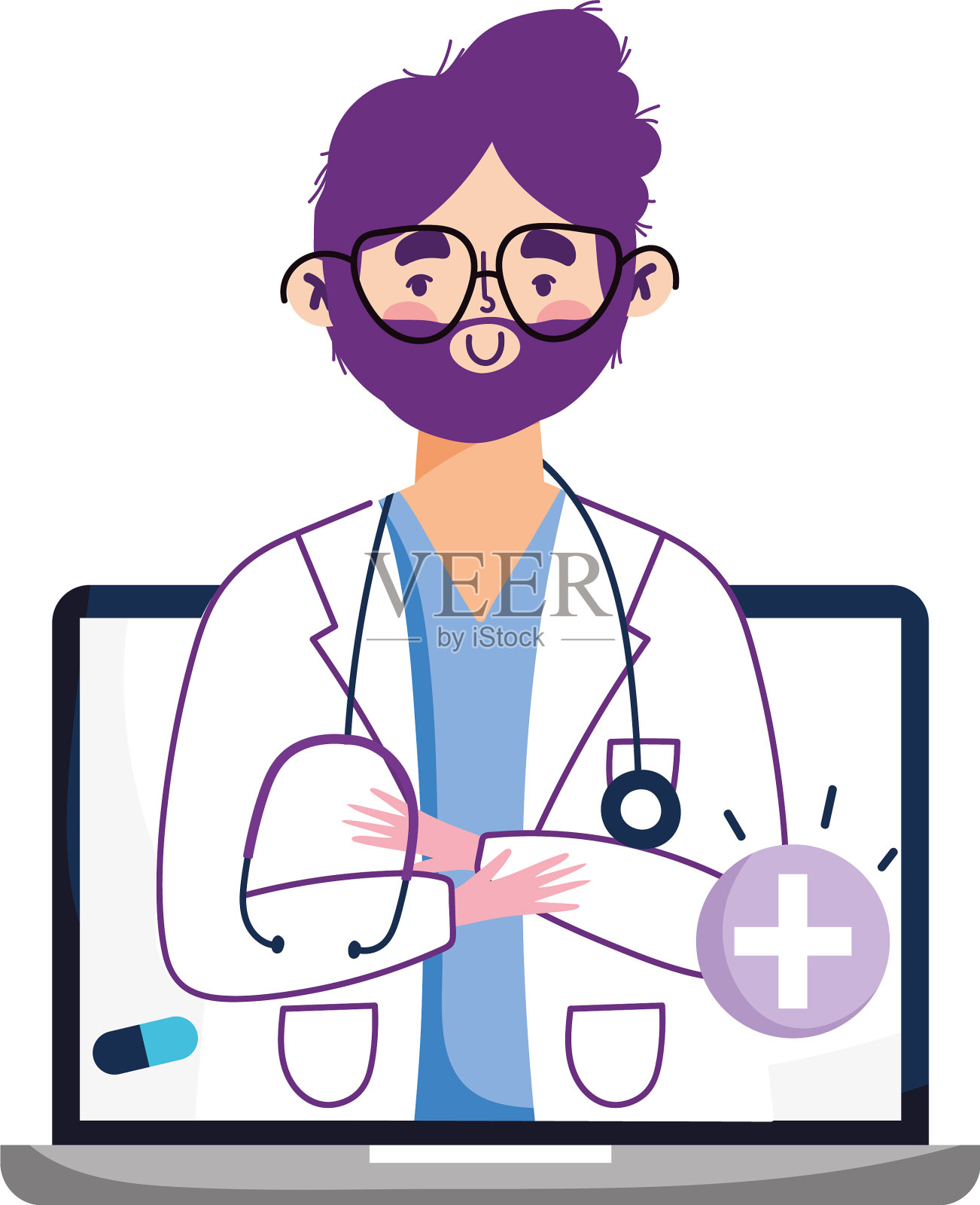 孤立的人医生和笔记本电脑的设计设计元素图片