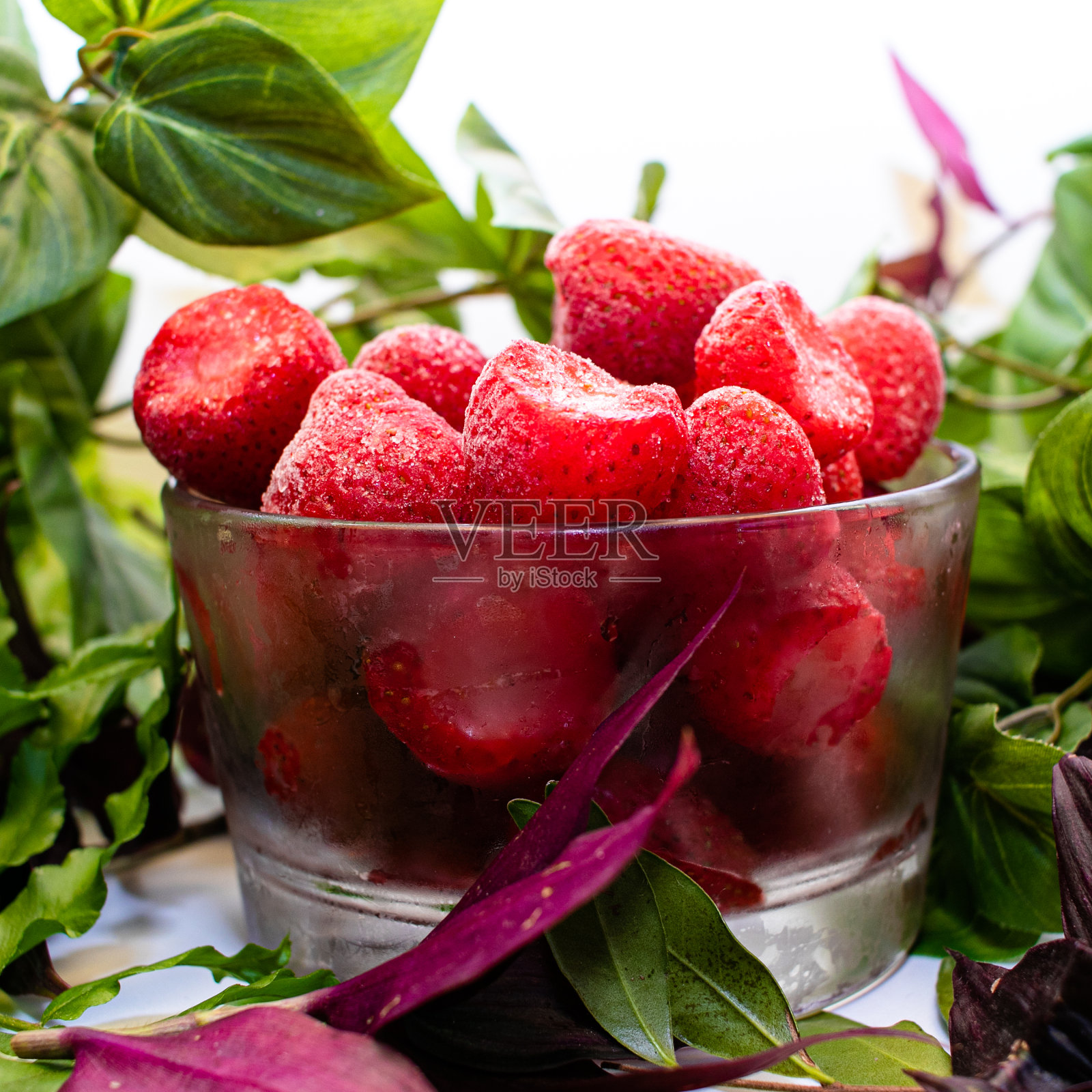 冷冻草莓与大自然照片摄影图片