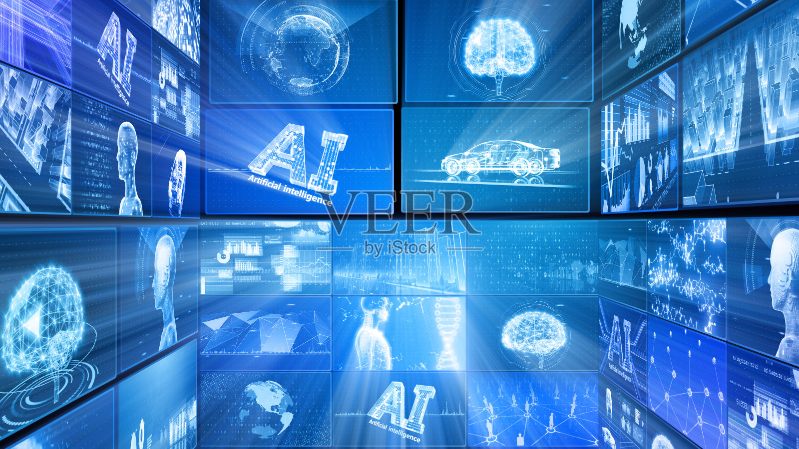 数字网络技术AI 5G数据通信概念3D插图背景照片摄影图片