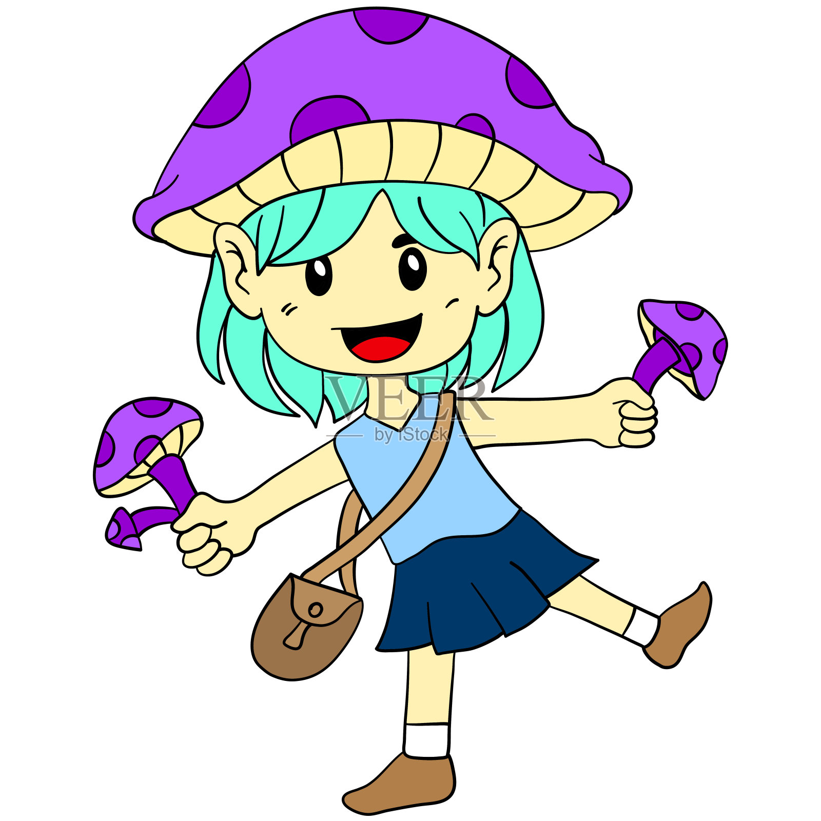 小女孩拿着蘑菇插画图片素材
