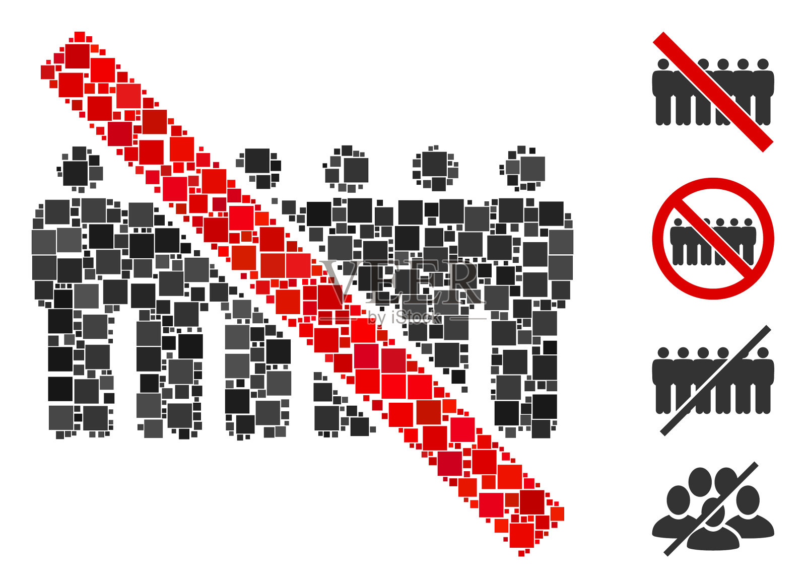 广场上禁止人行图标马赛克插画图片素材