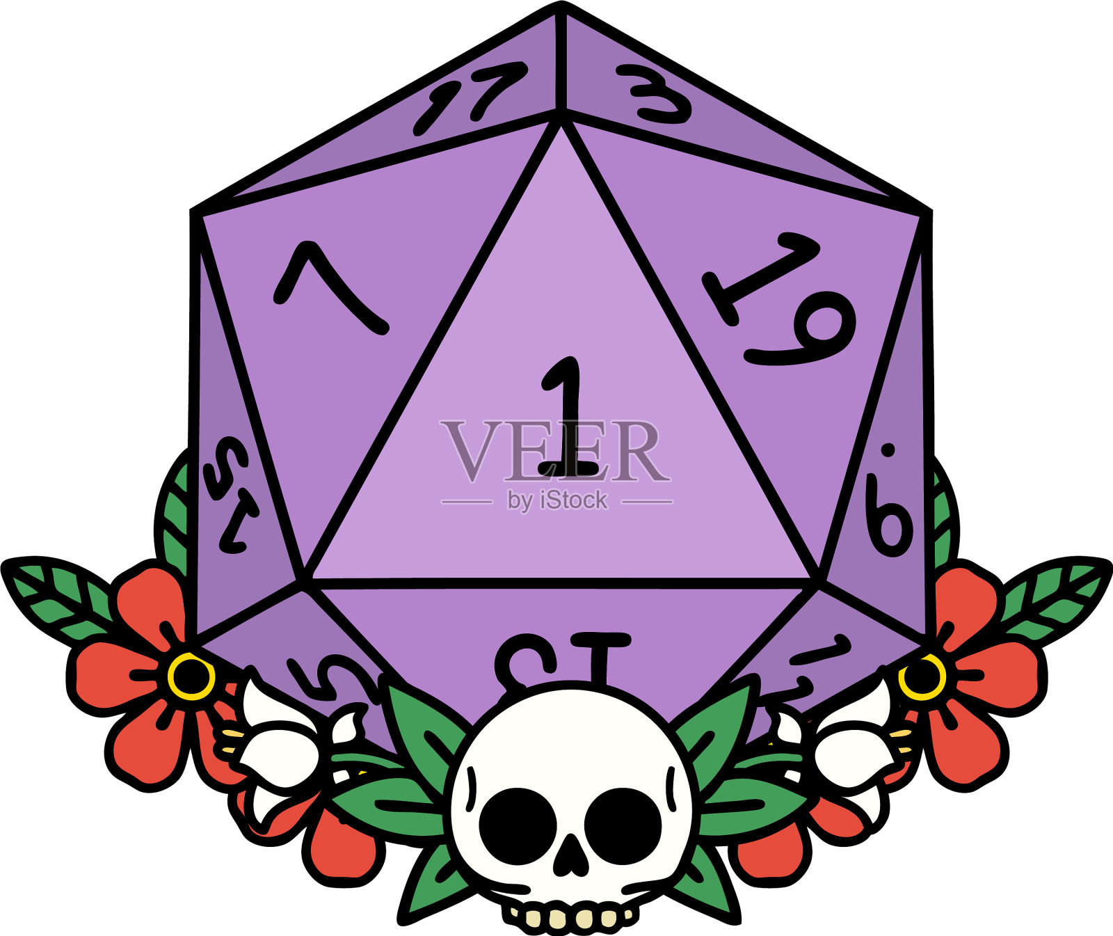 自然一个骰子滚动与花卉元素设计元素图片