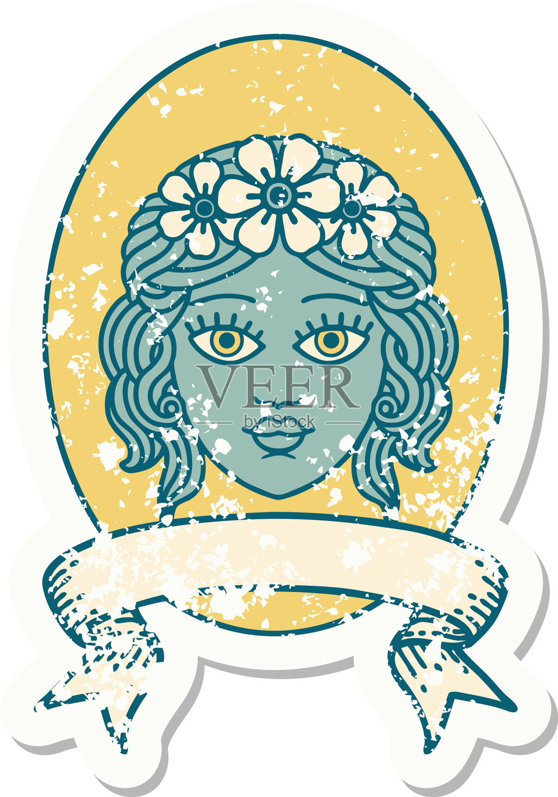 带旗帜的贴纸一个戴着皇冠的少女设计元素图片