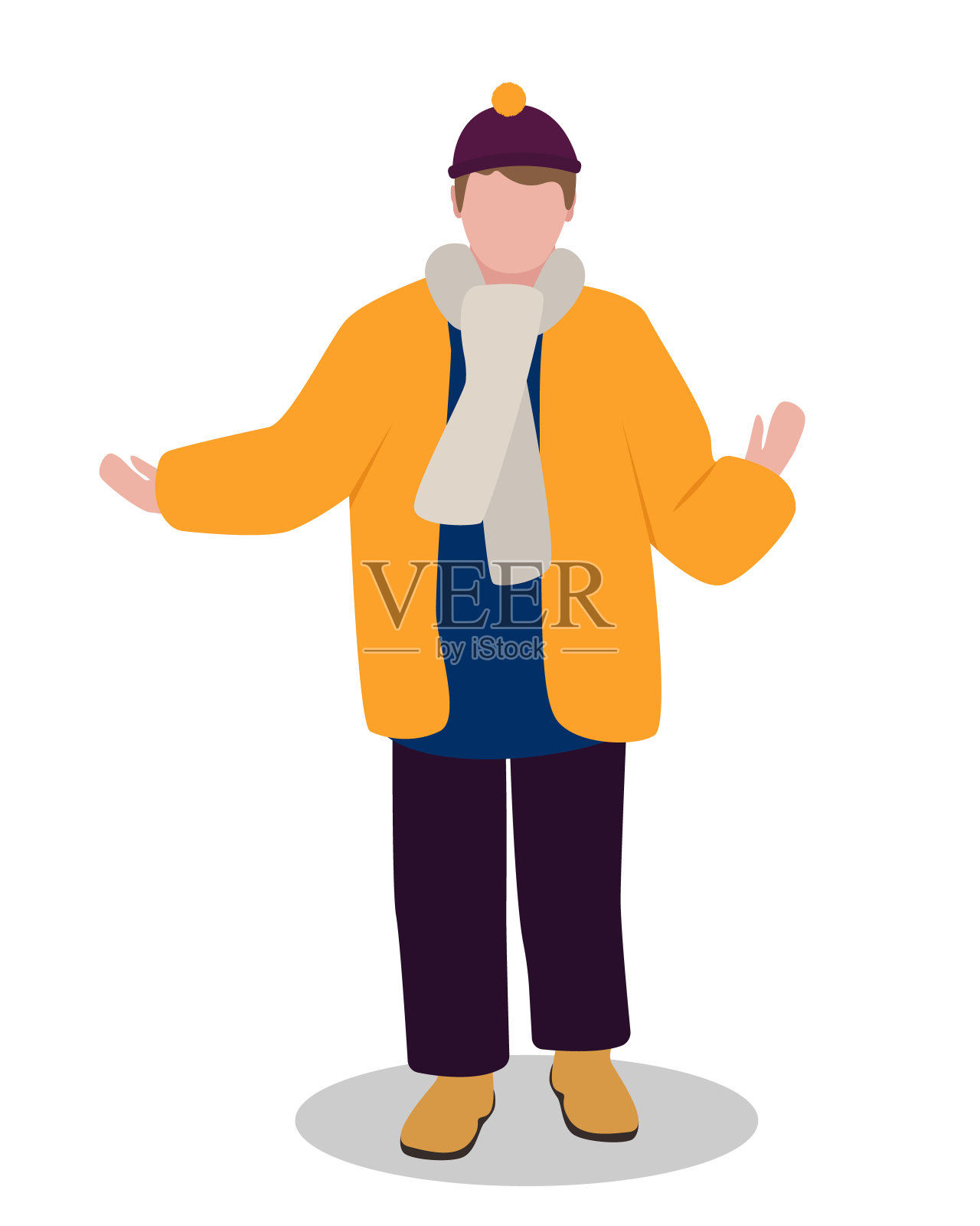 矢量插图的一个男孩在秋天的衣服孤立在白色的背景。儿童性格在趋势平卡通风格插画图片素材