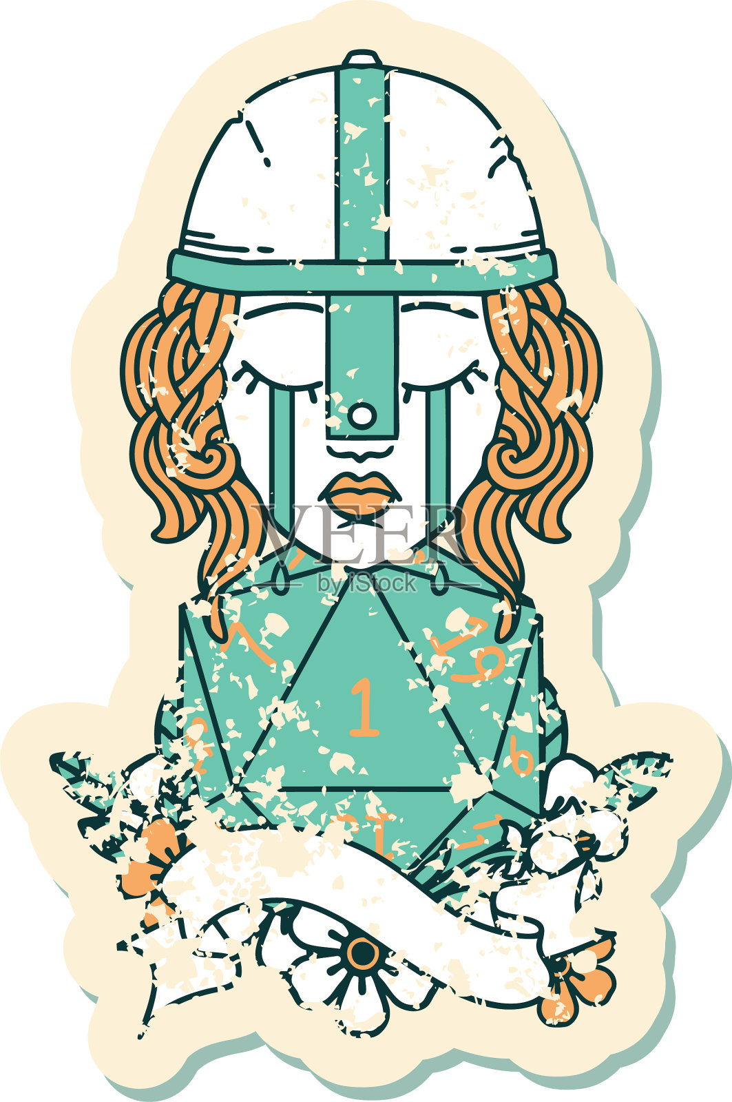 哭泣的人类战士与自然一个d20滚动设计元素图片