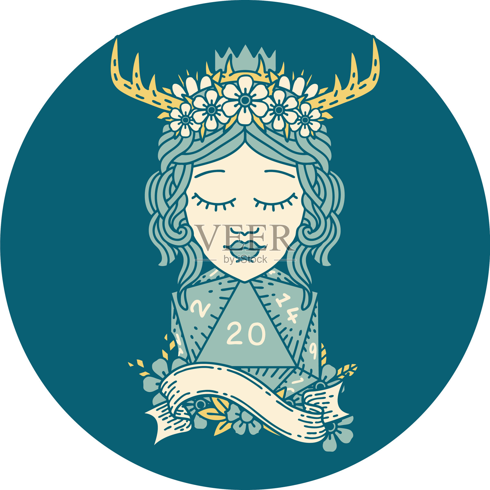 人类德鲁伊与自然20骰子滚动插画图片素材