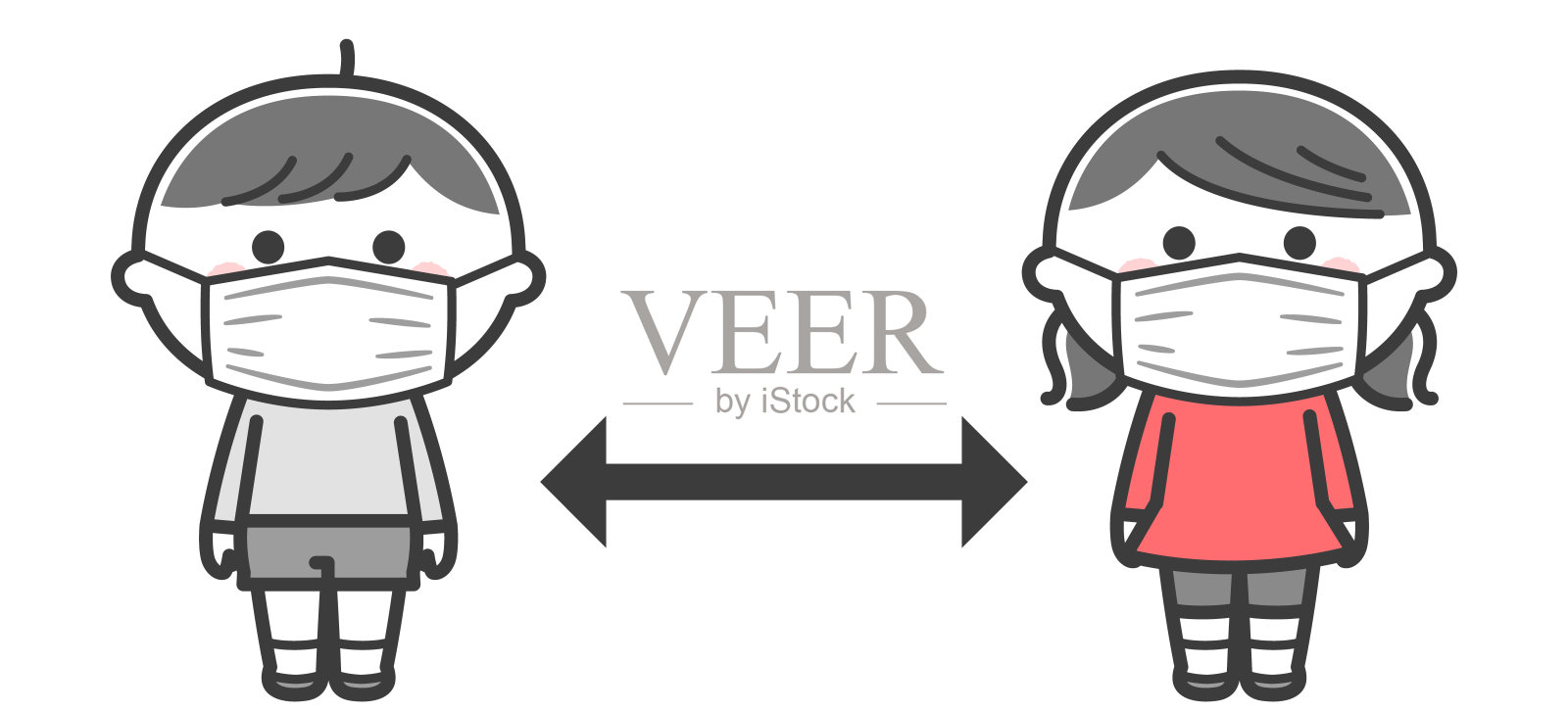 带口罩的孩子拿走/ 2种颜色插画图片素材