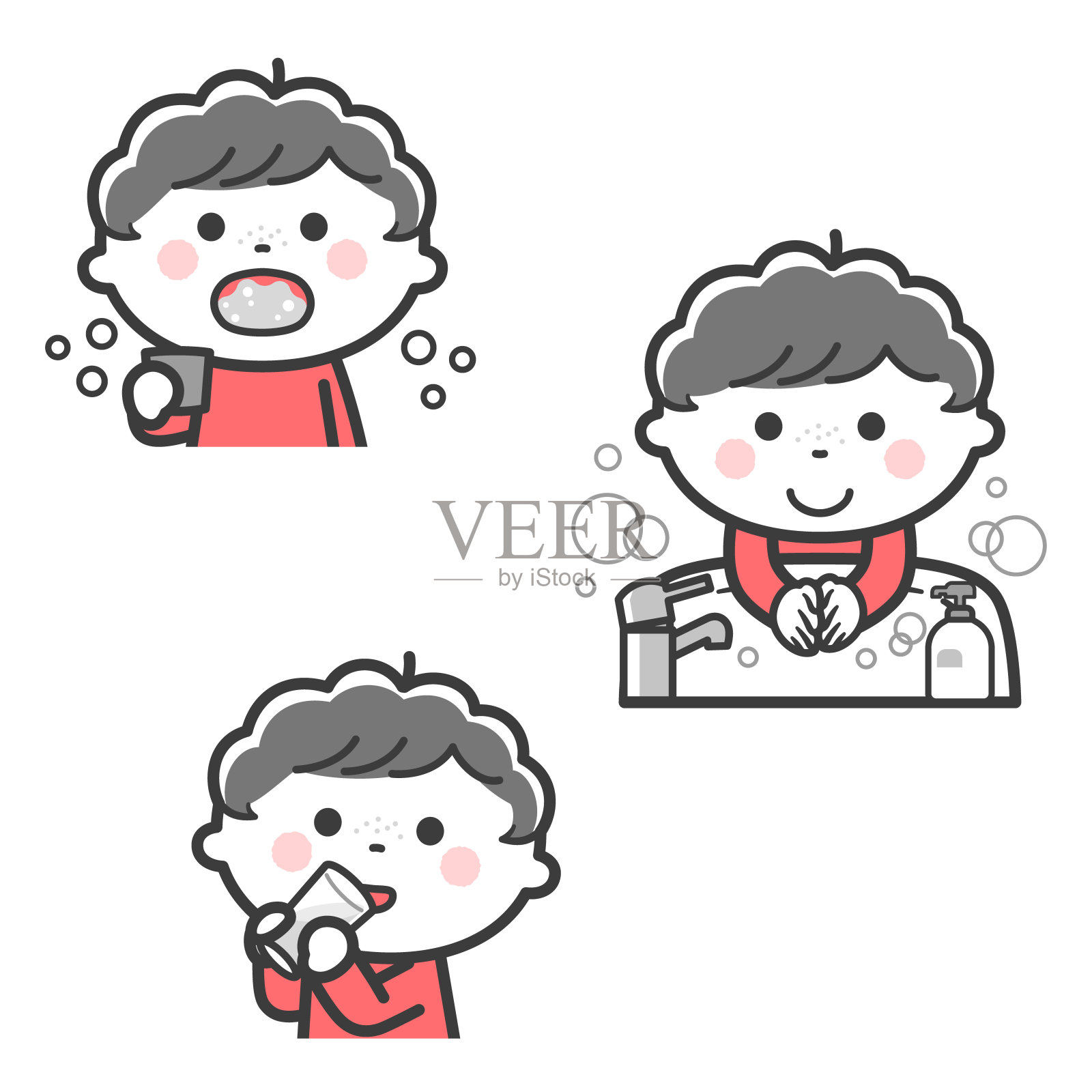 传染病预防/漱口、洗手、补液男孩/ 2色设计元素图片