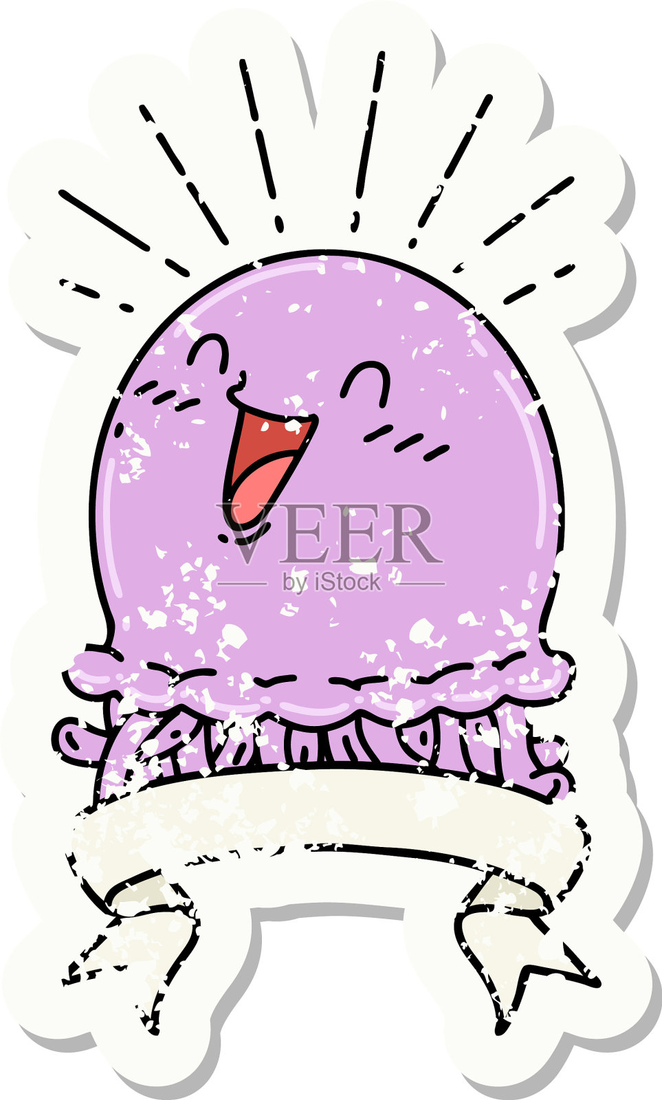 贴纸纹身风格的快乐水母设计元素图片