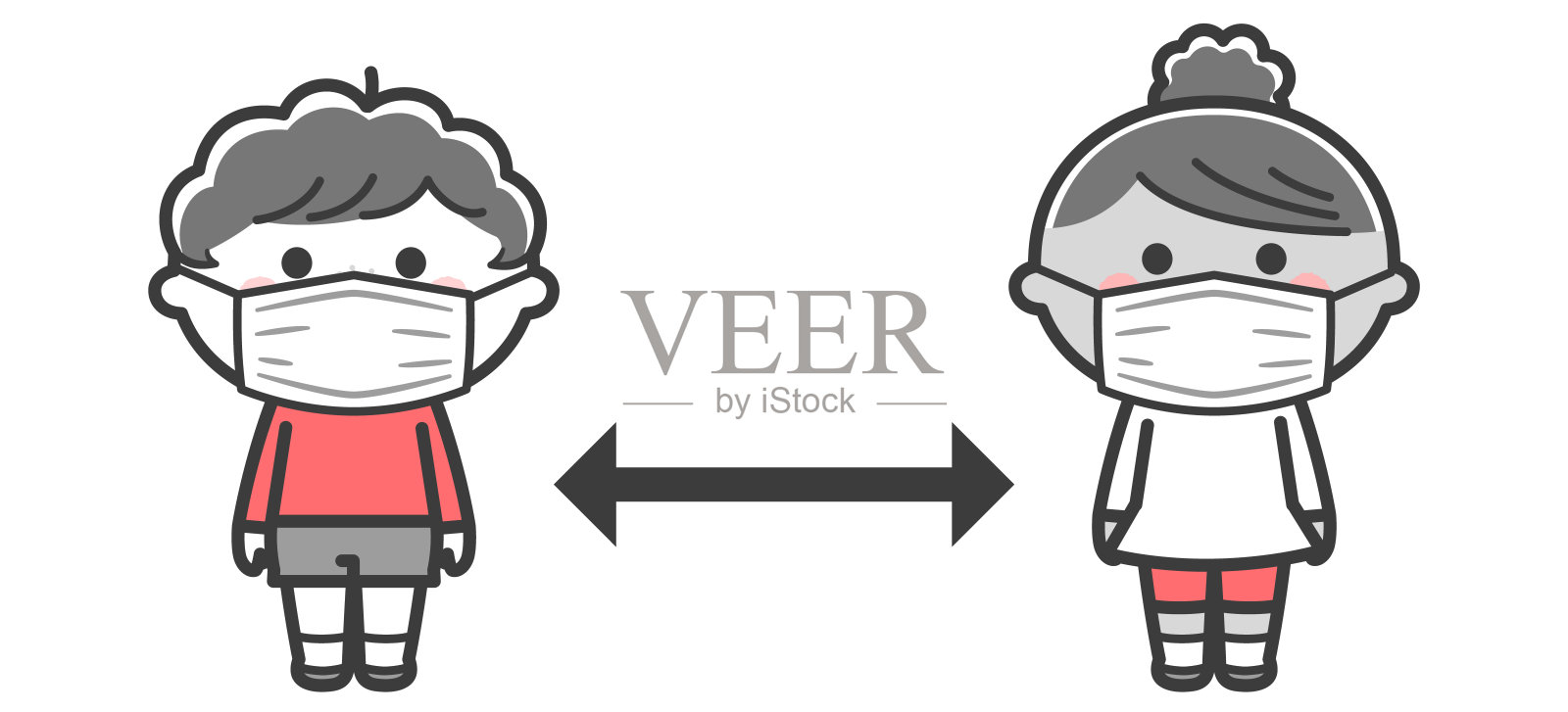 带口罩的孩子拿走/ 2种颜色插画图片素材