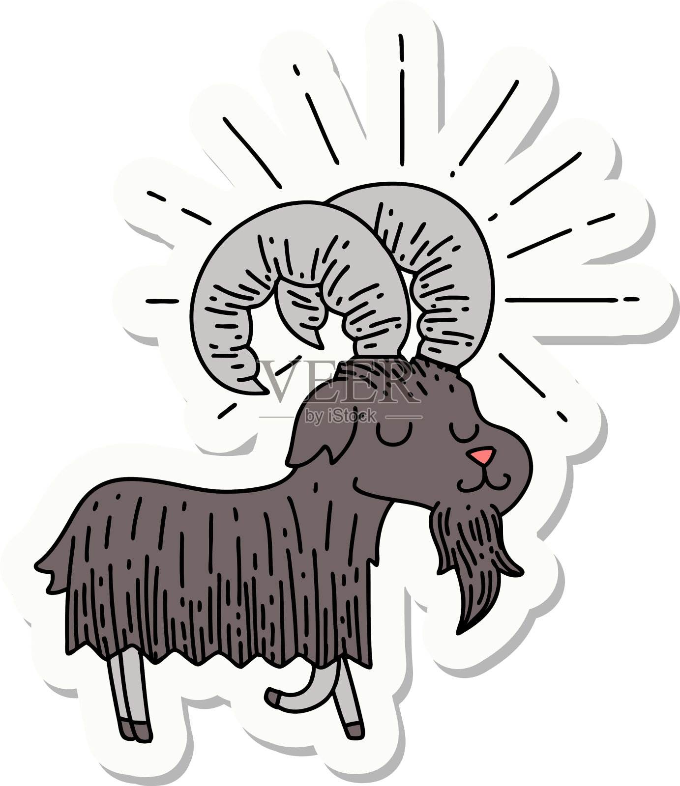贴纸纹身风格的快乐山羊设计元素图片