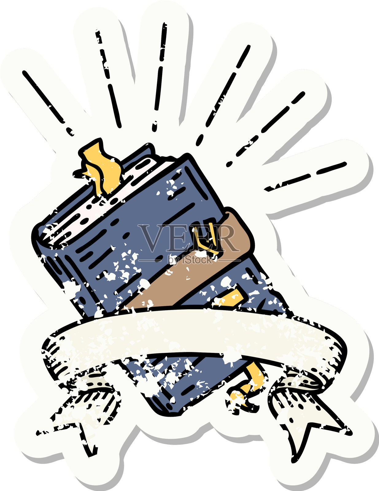 垃圾贴纸纹身风格的旧装订笔记本图标素材