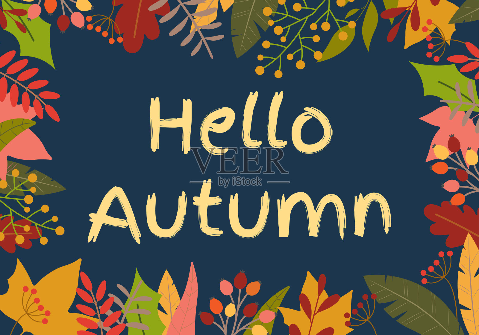 你好,秋天的旗帜。秋天的季节背景与九月，十月和十一月的叶子。矢量插图。插画图片素材