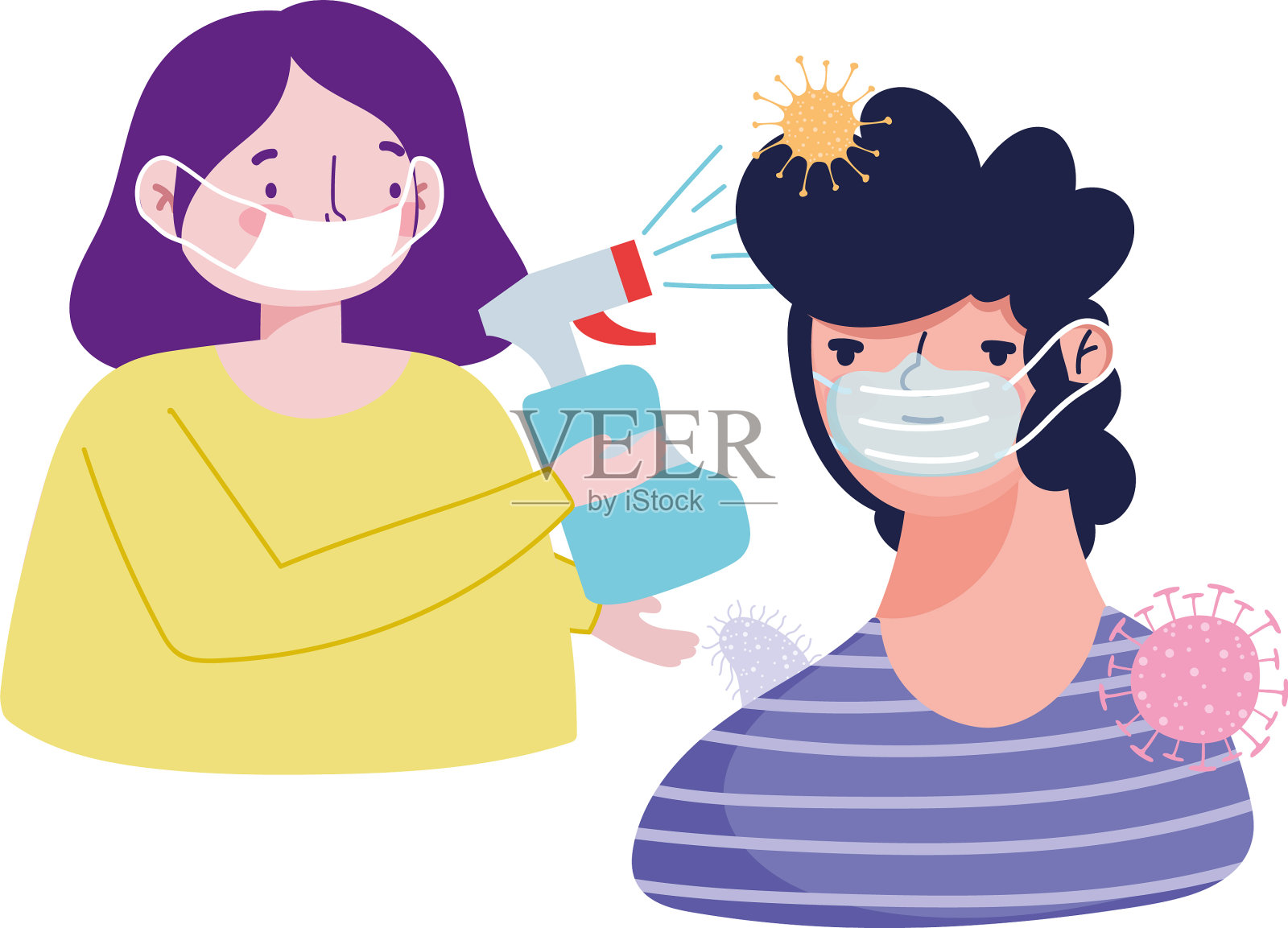 带着面罩和喷雾器的女人男人设计元素图片