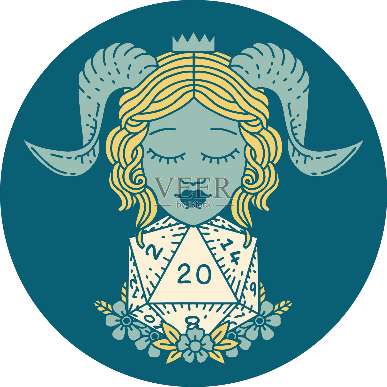 Tiefling与自然20 d20骰子滚动图标插画图片素材