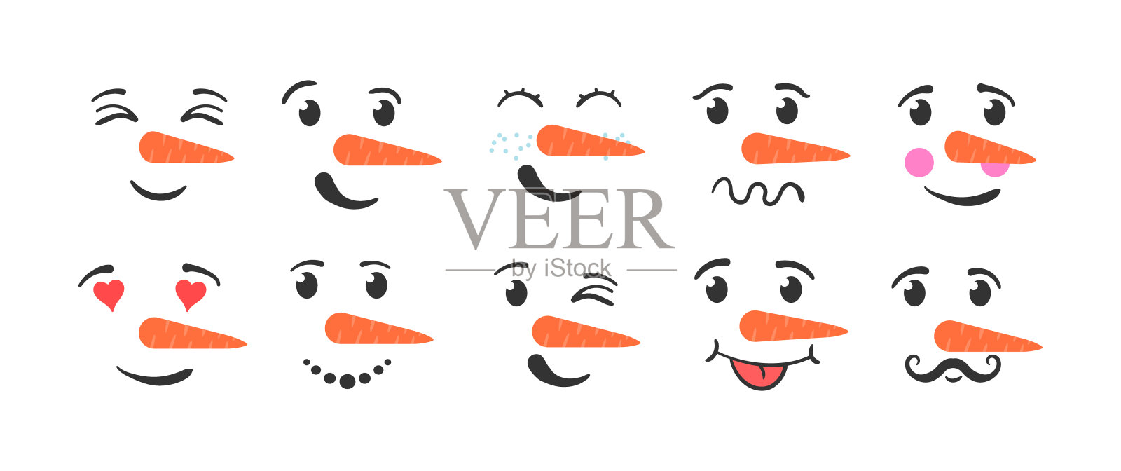 滑稽的雪人的面孔。图标素材