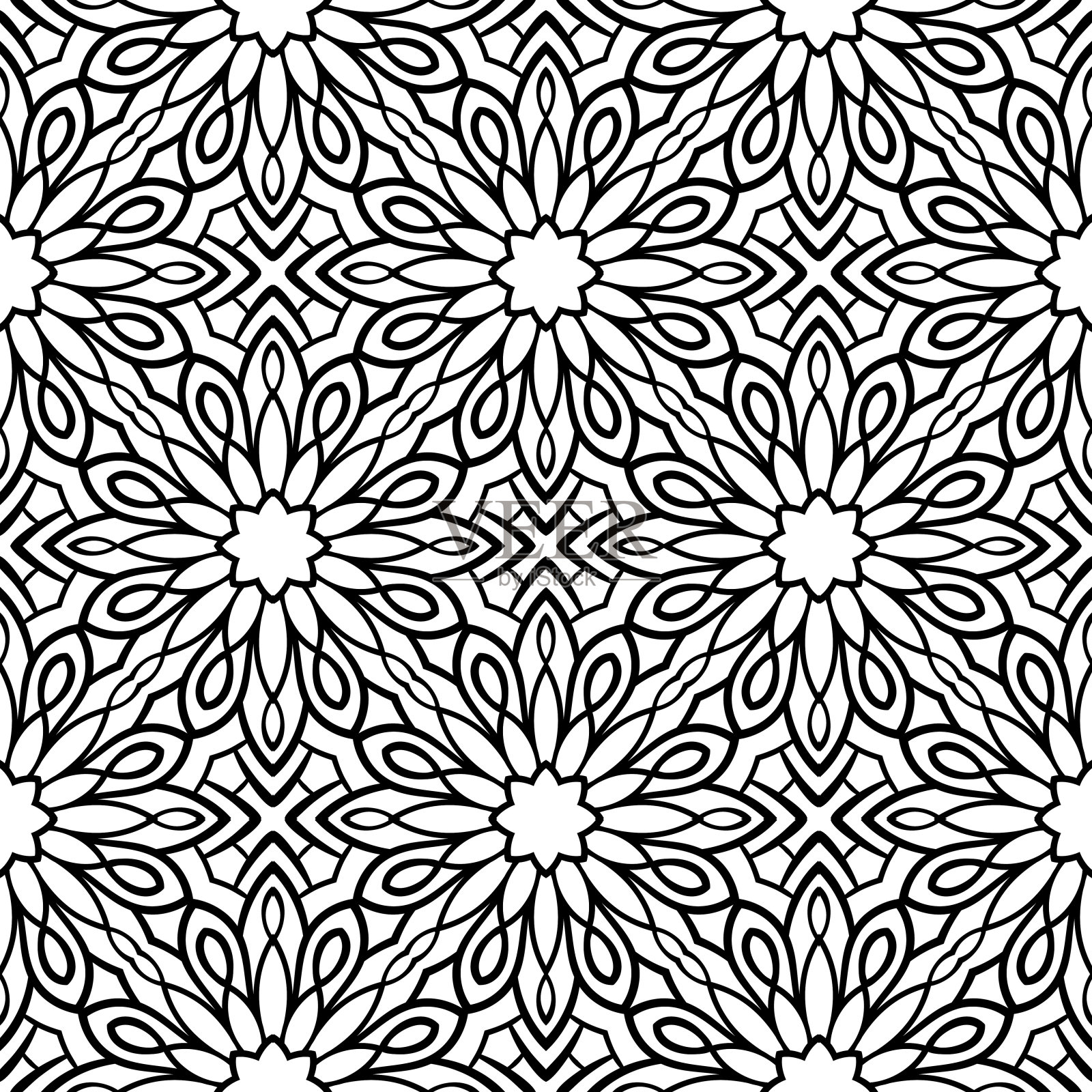 幻想无缝图案与装饰曼陀罗。插画图片素材