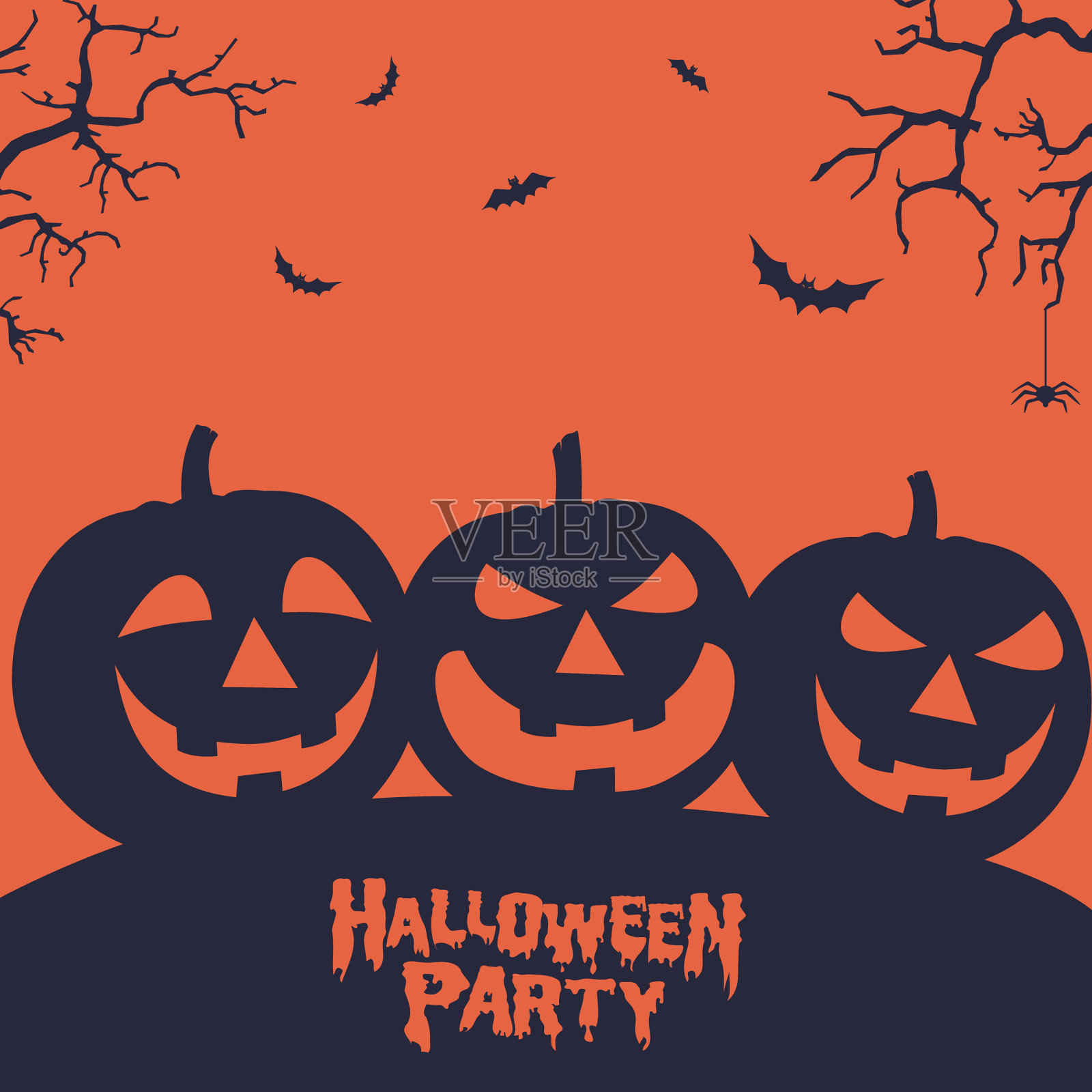 万圣节恐怖海报与南瓜在复古设计插画图片素材