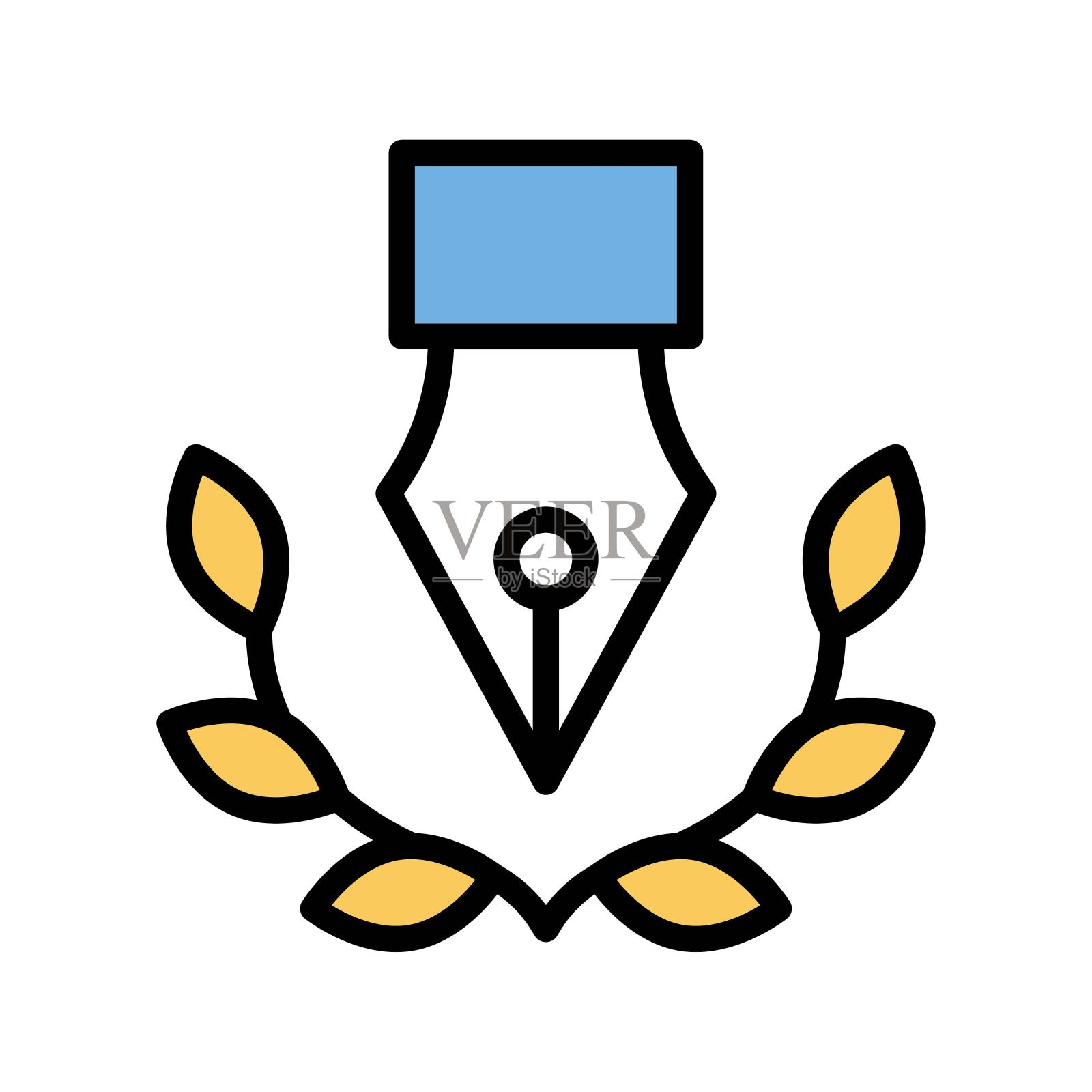 管理相关的钢笔风格徽章与叶向量与可编辑的笔画，插画图片素材