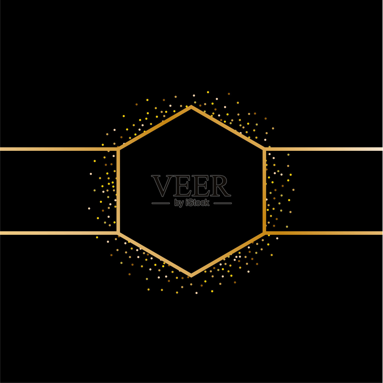 金色飞溅或闪闪发光的亮片框架与空白中心的文本。白色背景上的小圆点组成的金光闪闪的圆圈。矢量插图。插画图片素材