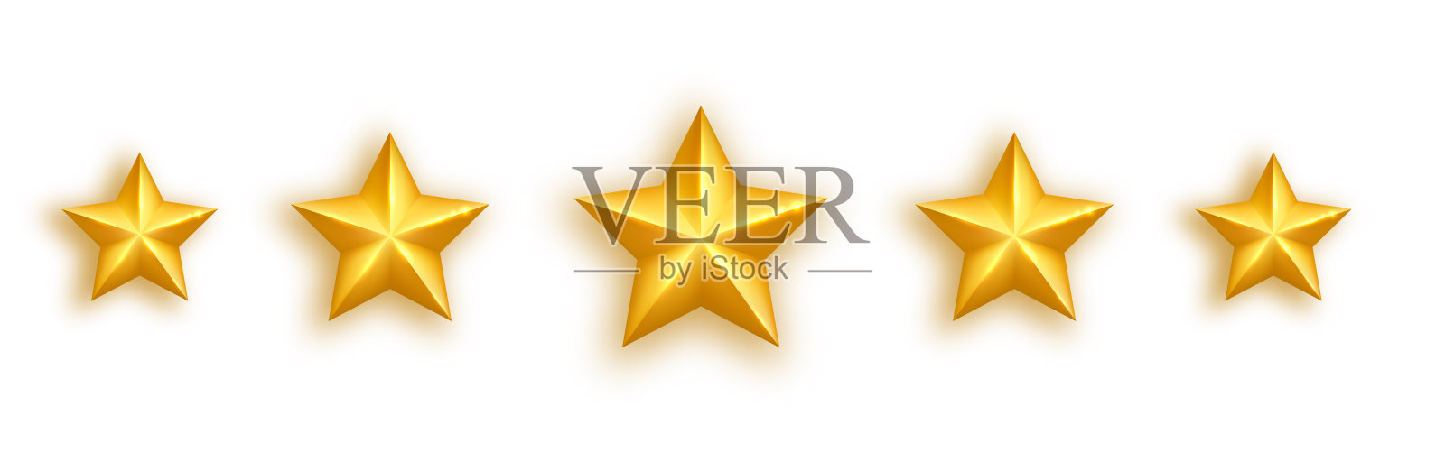 金色现实的星星设置在白色的背景。五颗闪亮的星星金色的星星评级图标。奢华度假设计元素。闪亮的金色的小玩意。反馈的概念。积极的评论。矢量图设计元素图片