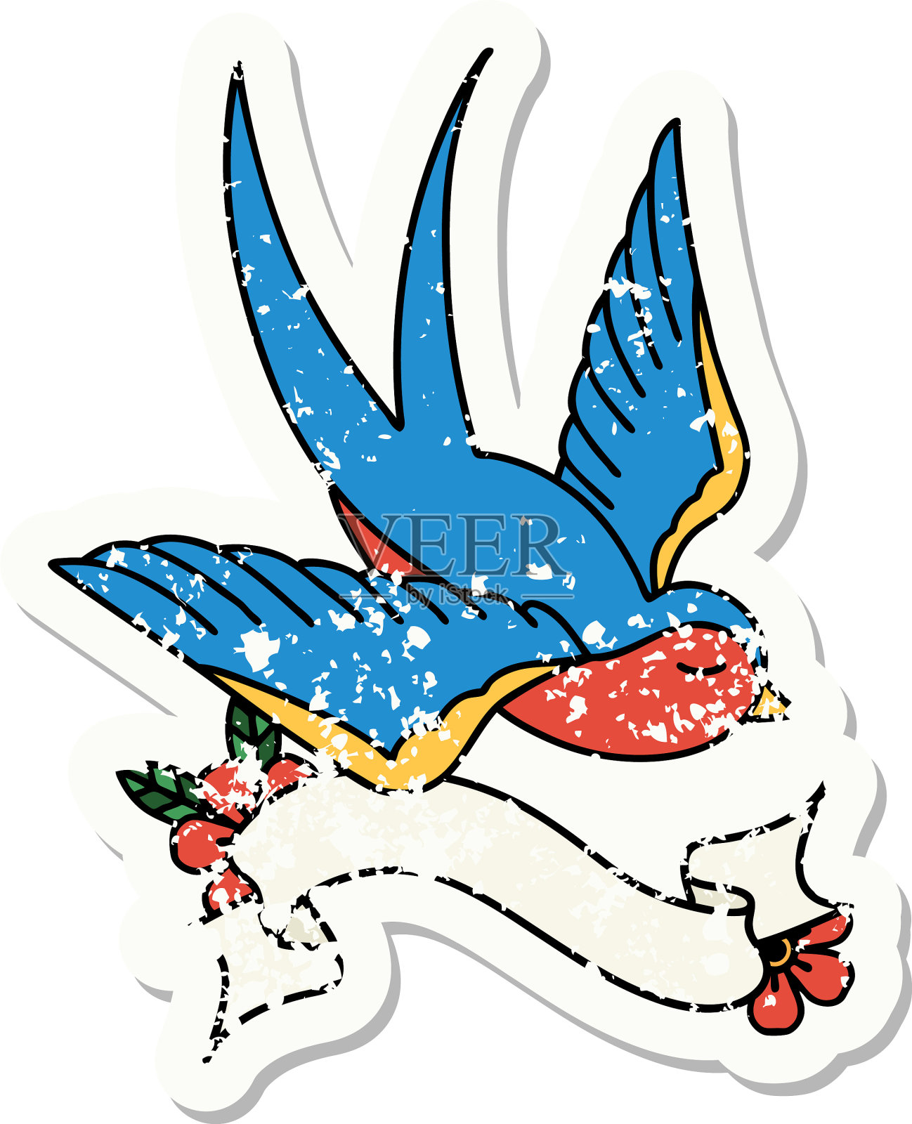 贴纸，横幅上有一只燕子设计元素图片