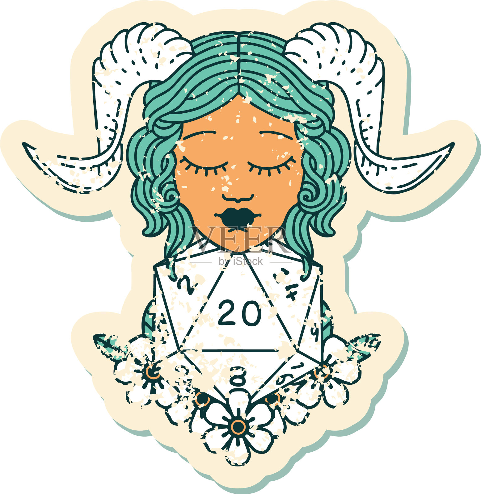 Tiefling与自然20骰子滚动grunge设计元素图片