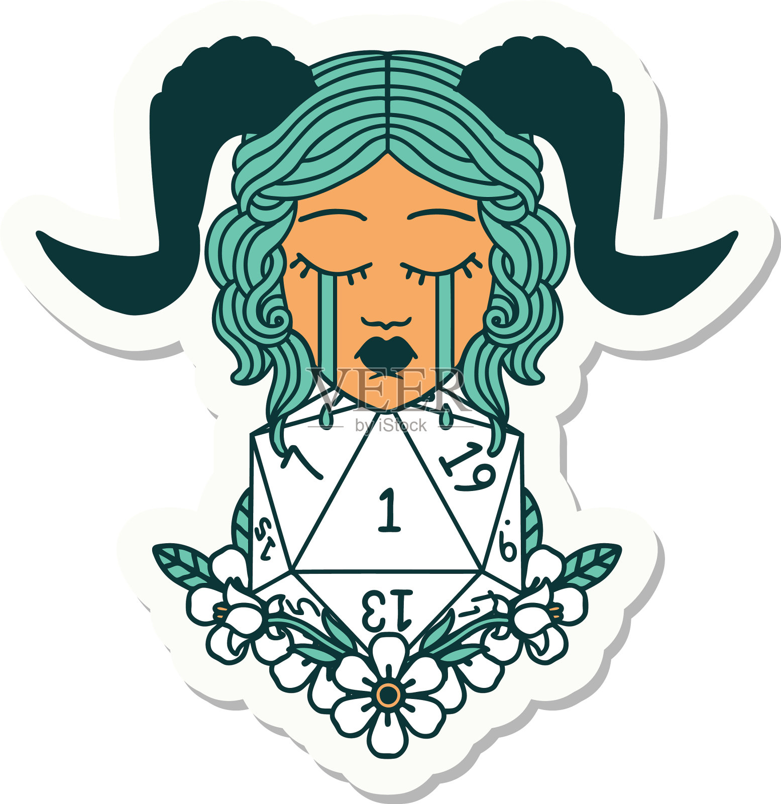 哭tiefling与自然一个d20骰子滚动设计元素图片