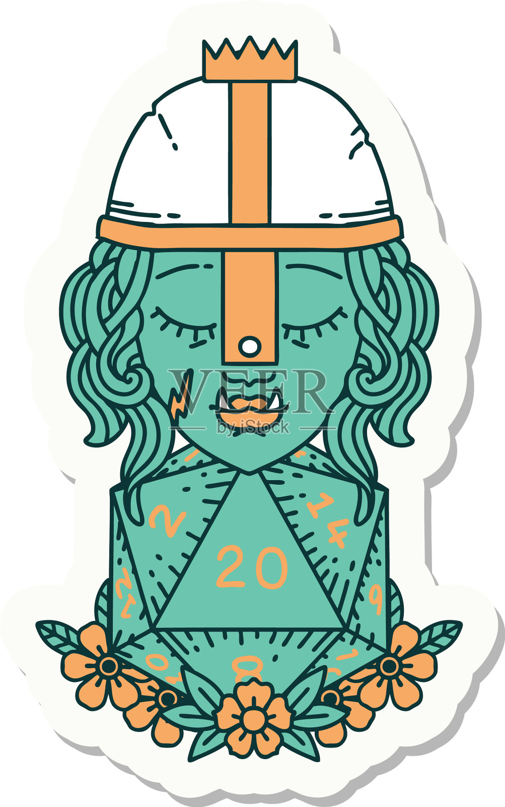 拥有天然20个骰子的半兽人战士角色设计元素图片