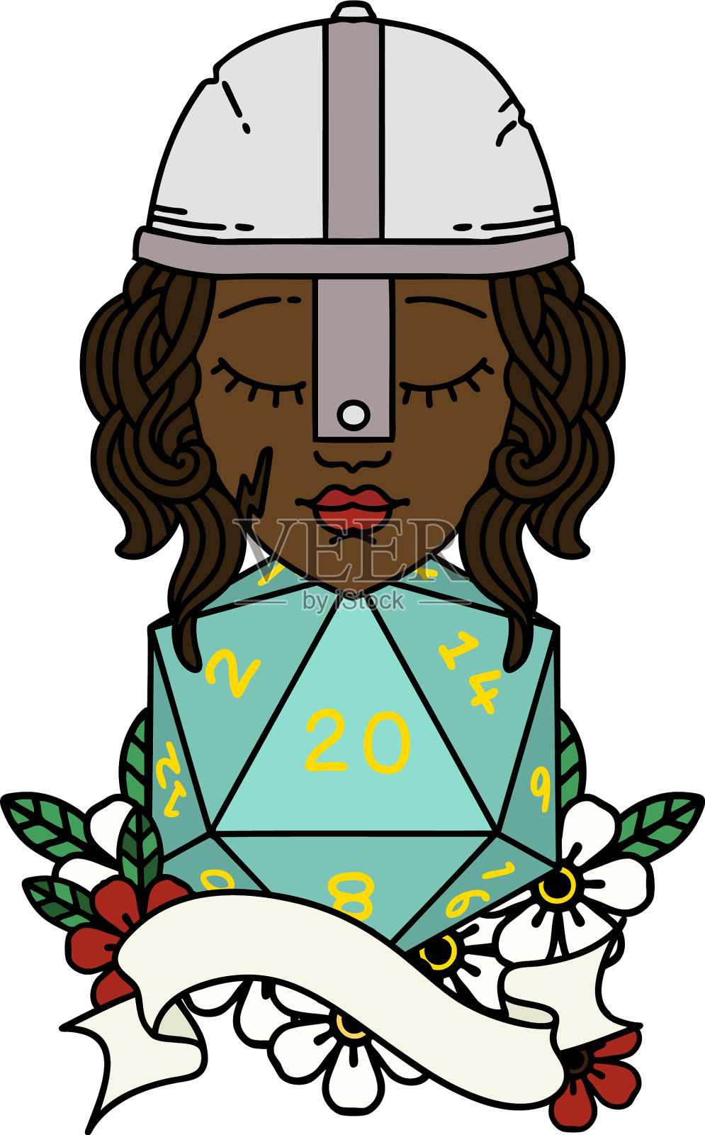 人类战士与自然20骰子滚动设计元素图片