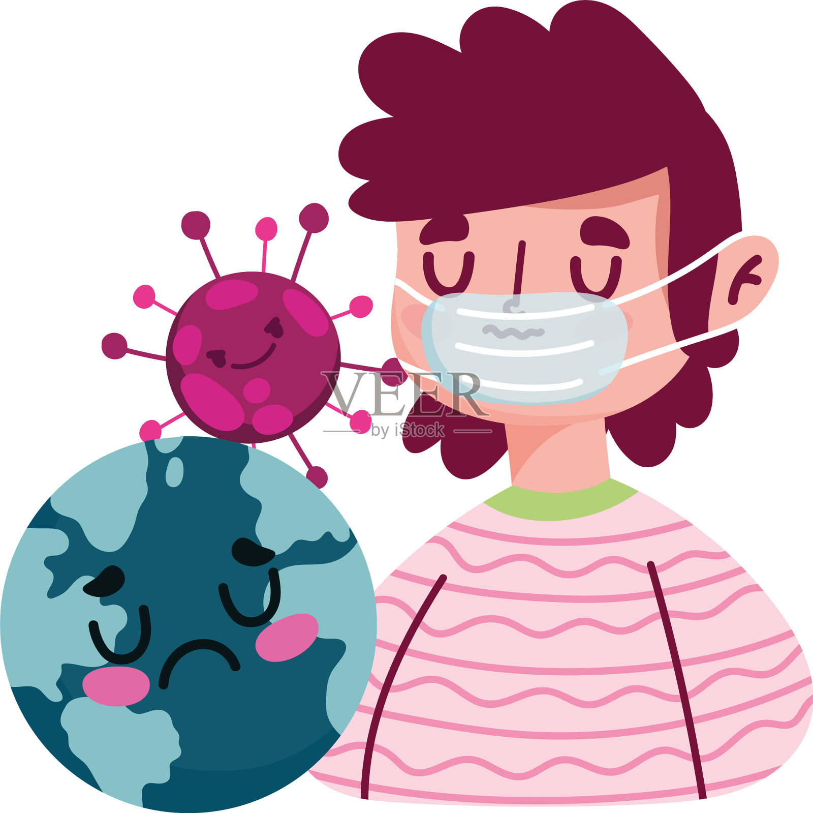 戴口罩的人世界和冠状病毒设计元素图片