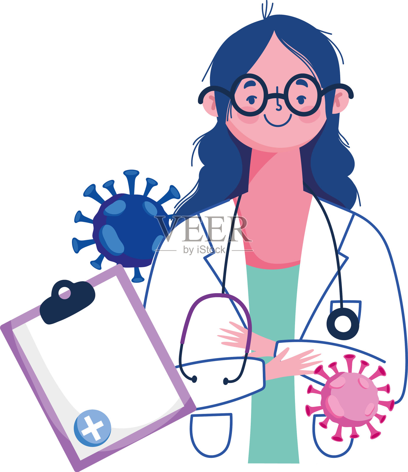 女医生文件和covid - 19病毒设计元素图片