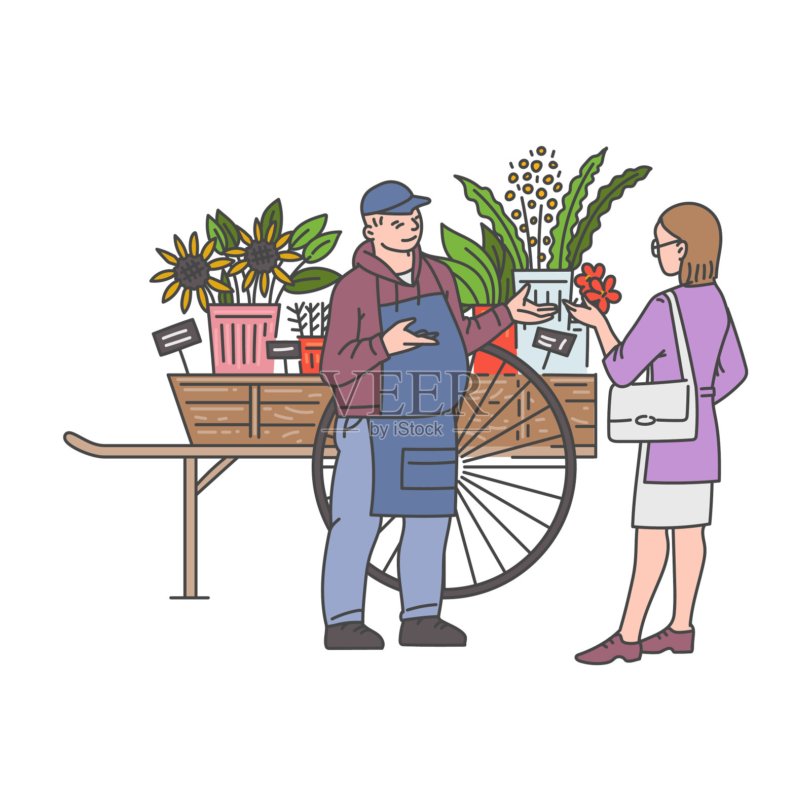 花市小卖部有买卖双方素描设计元素图片