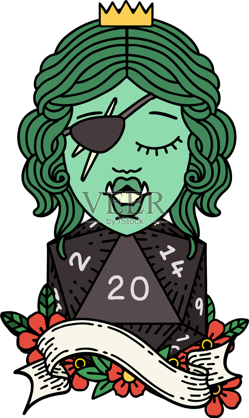 半兽人盗贼角色与自然20骰子滚动设计元素图片