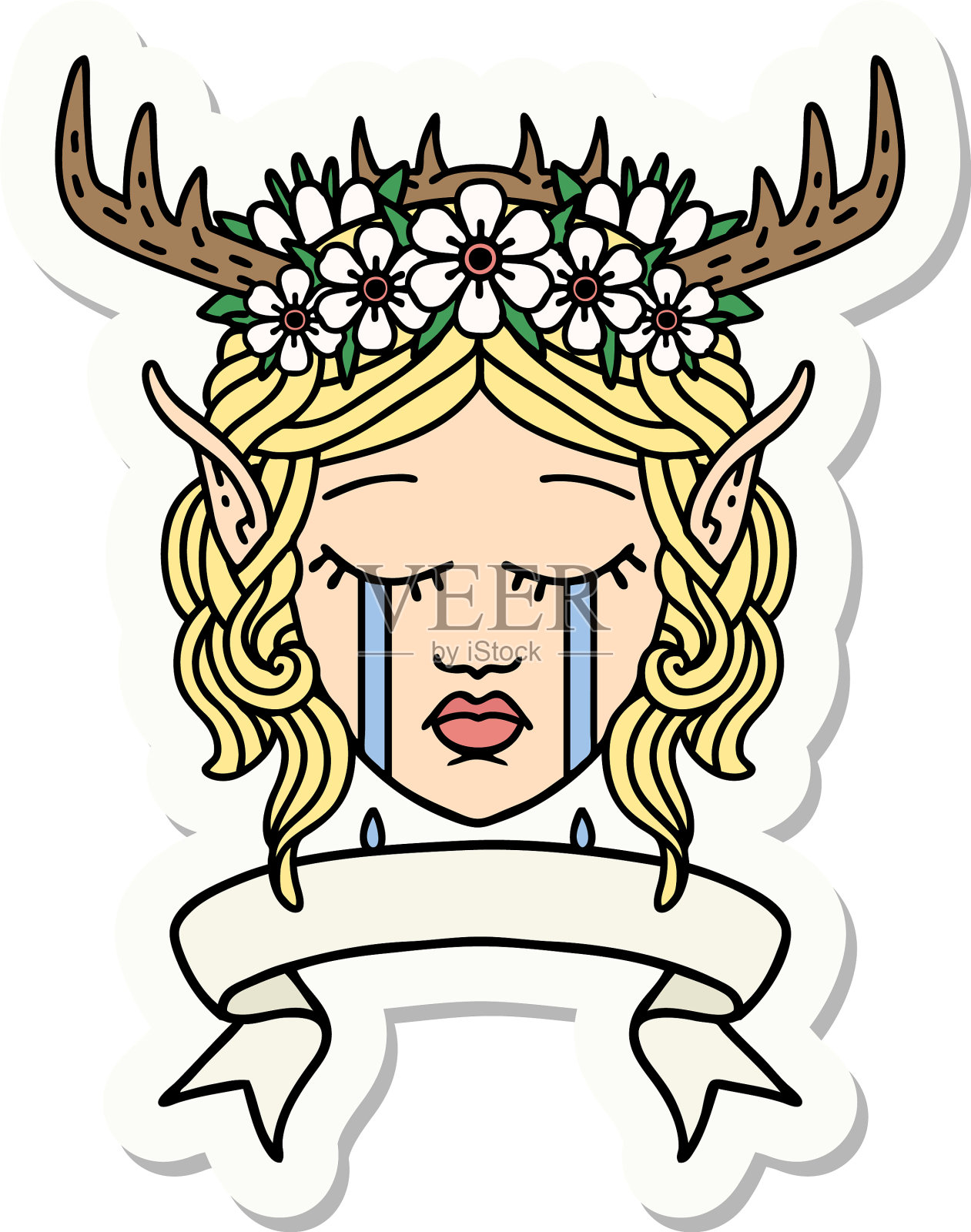 精灵德鲁伊人物的脸与旗帜贴纸设计元素图片