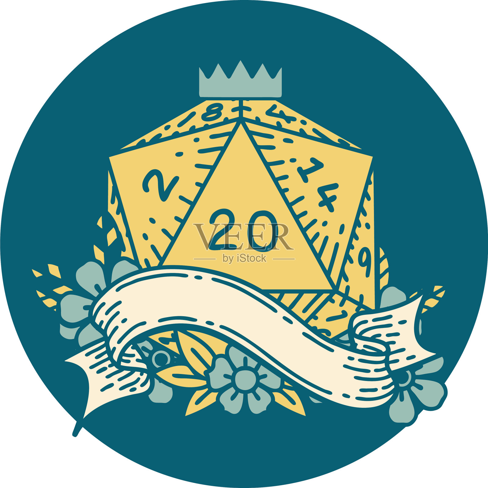 自然20 d20骰子滚动插画图片素材