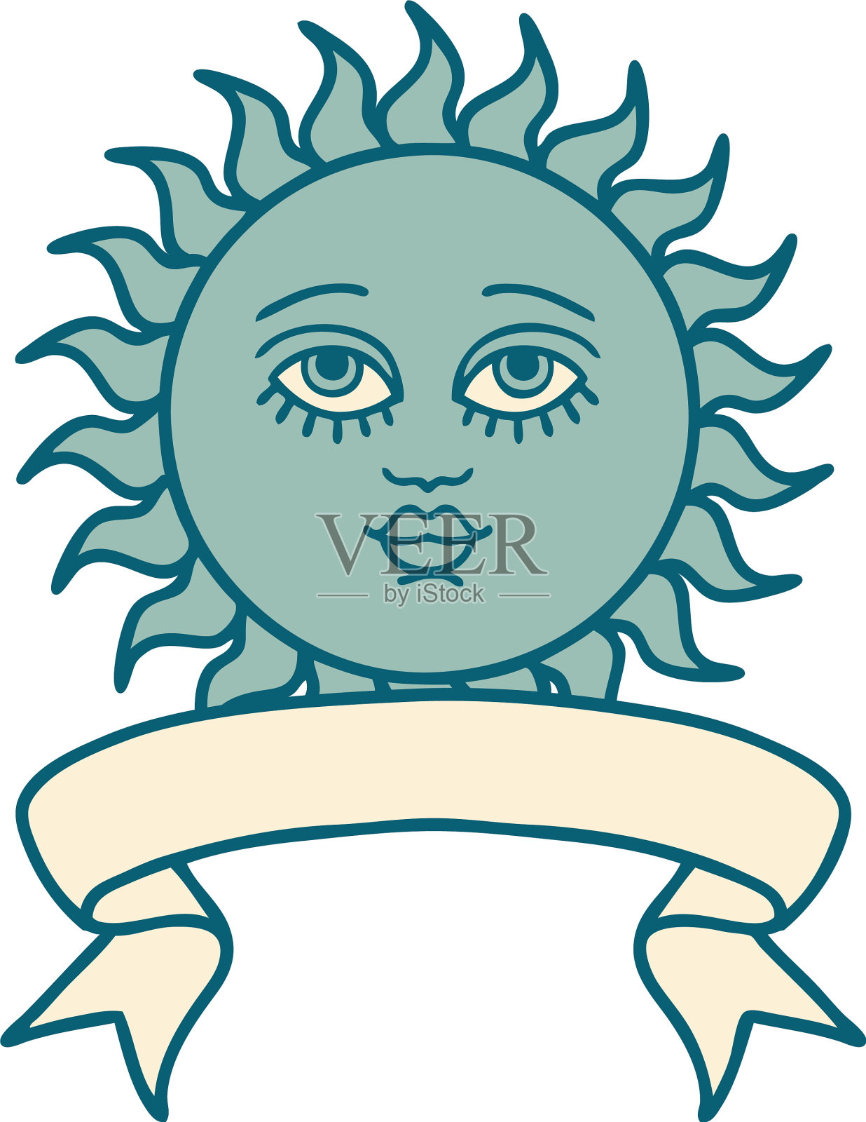 纹身与旗帜一个太阳与脸设计元素图片