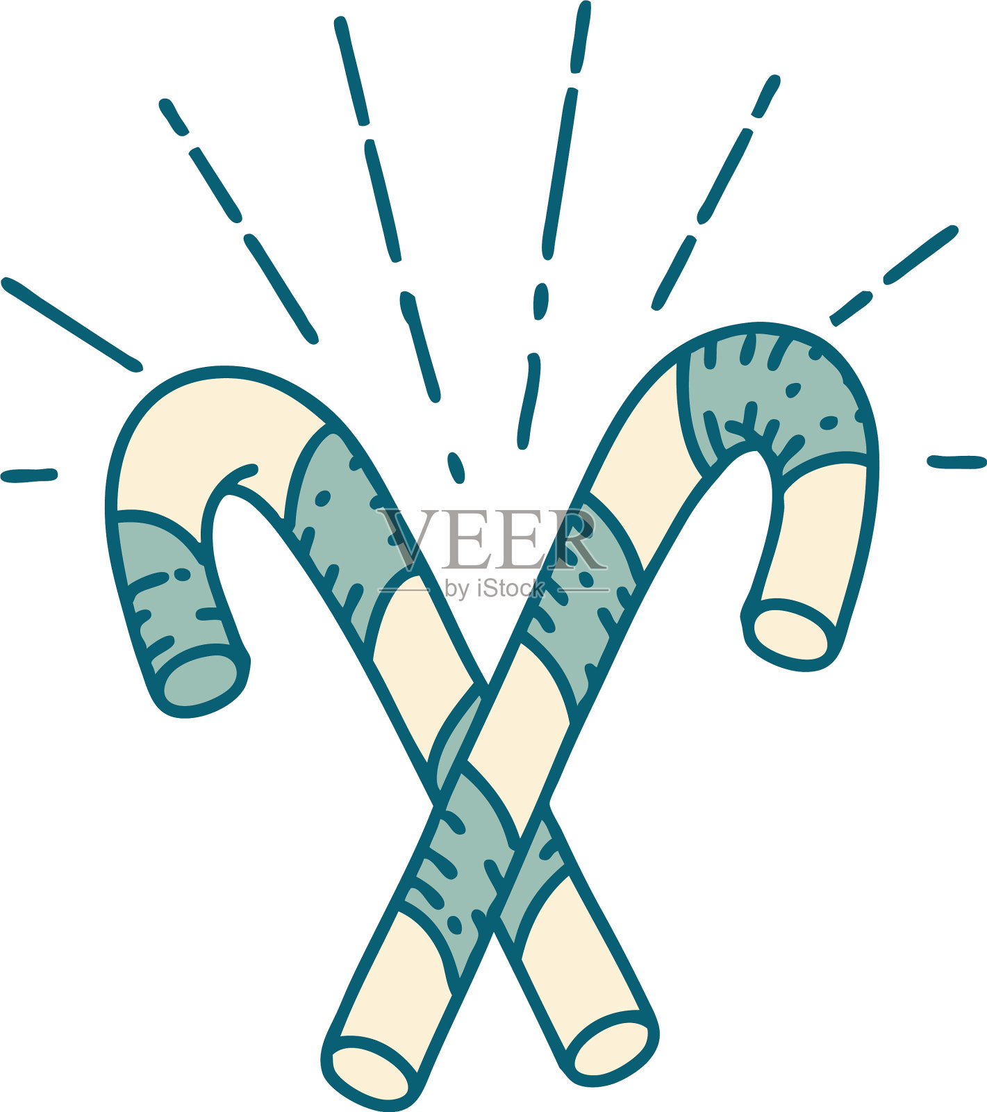 传统纹身风格的糖果手杖设计元素图片